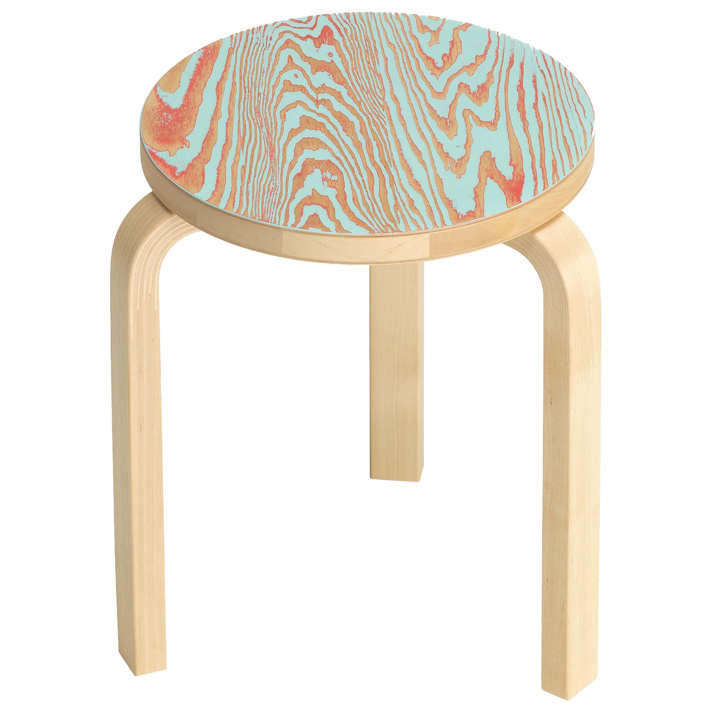 Artek Stool 60 ColoRing in Red and Turquoise by Alvar Aalto and Jo Nagasaka For Sale