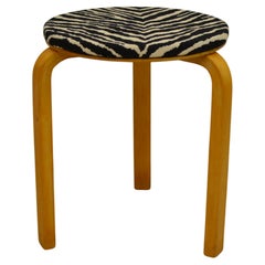 Artek Stool by Alvar Aalto with Early Sandwich Construction and Zebra Fabric Artek Stool by Alvar Aalto with Early Sandwich Construction and Zebra Fabric
