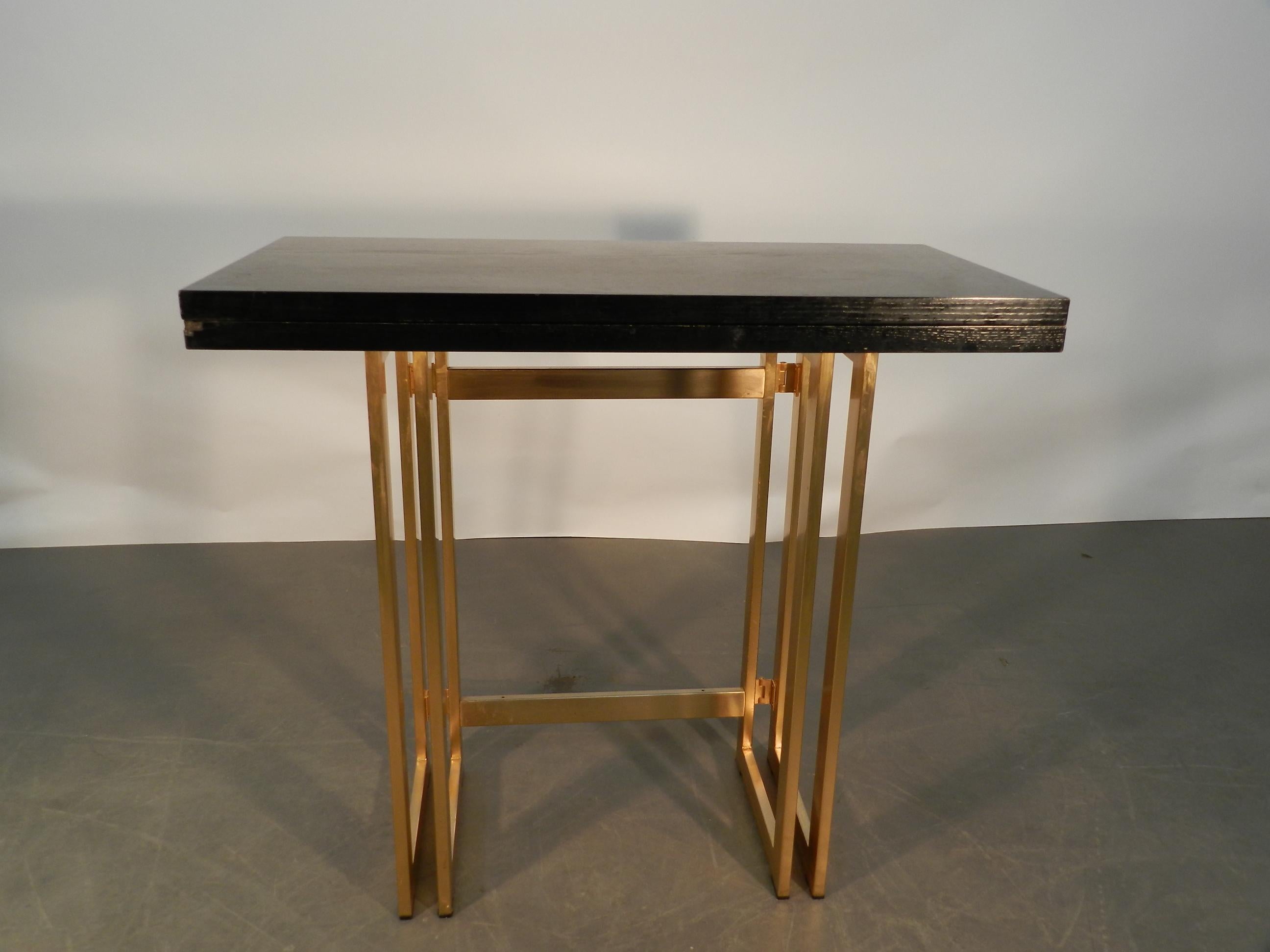 Mid-Century Modern Artelano, Italian Midcentury steel and stained oak Extending Console Table, 1970 For Sale