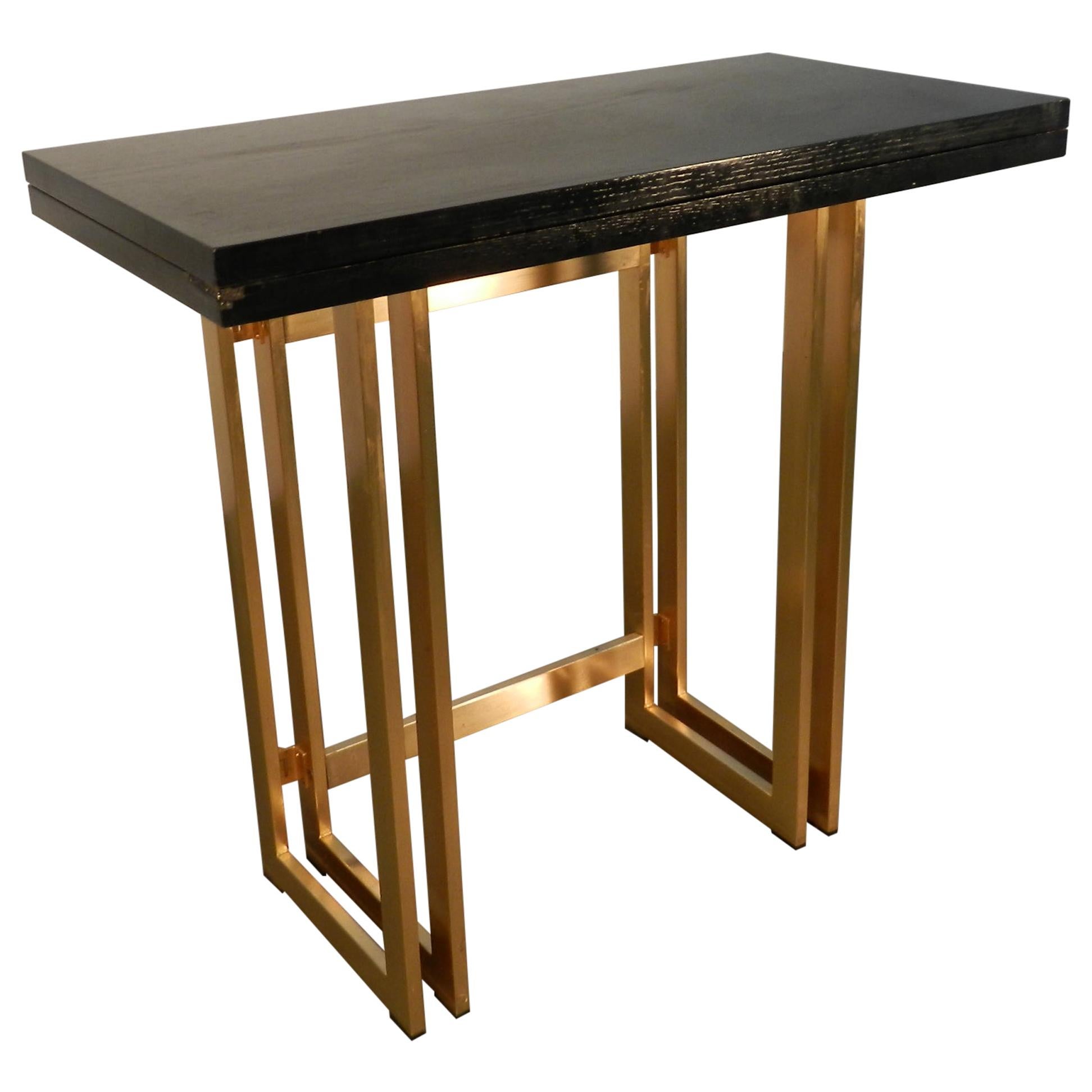Artelano, Italian Midcentury steel and stained oak Extending Console Table, 1970 For Sale