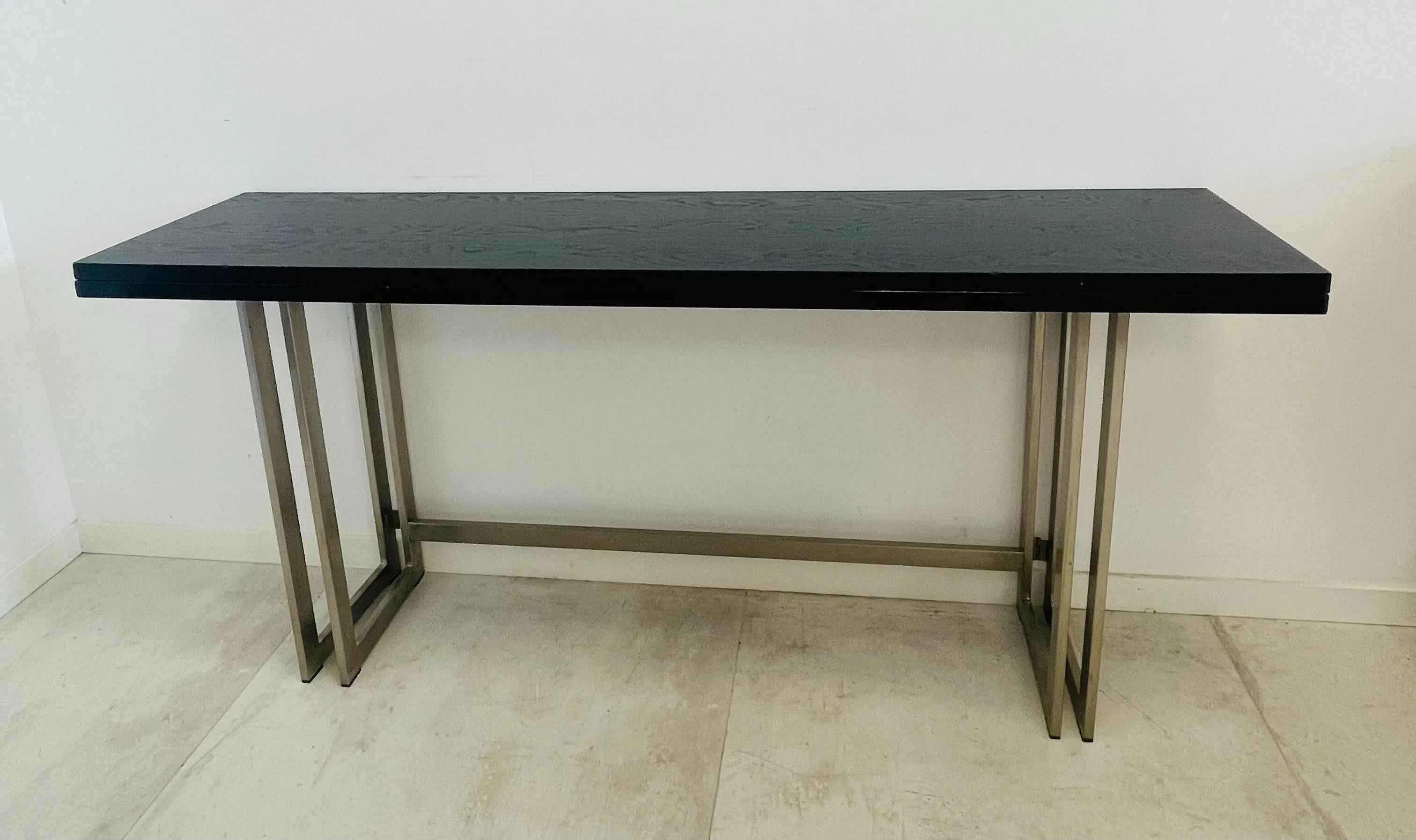 Mid-Century Modern Artelano, steel and stained oak Extending Console Table, Italy 1970 For Sale