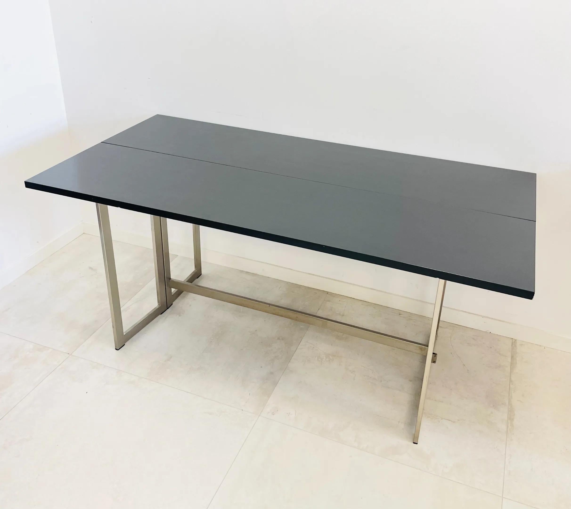 Blackened Artelano, steel and stained oak Extending Console Table, Italy 1970 For Sale