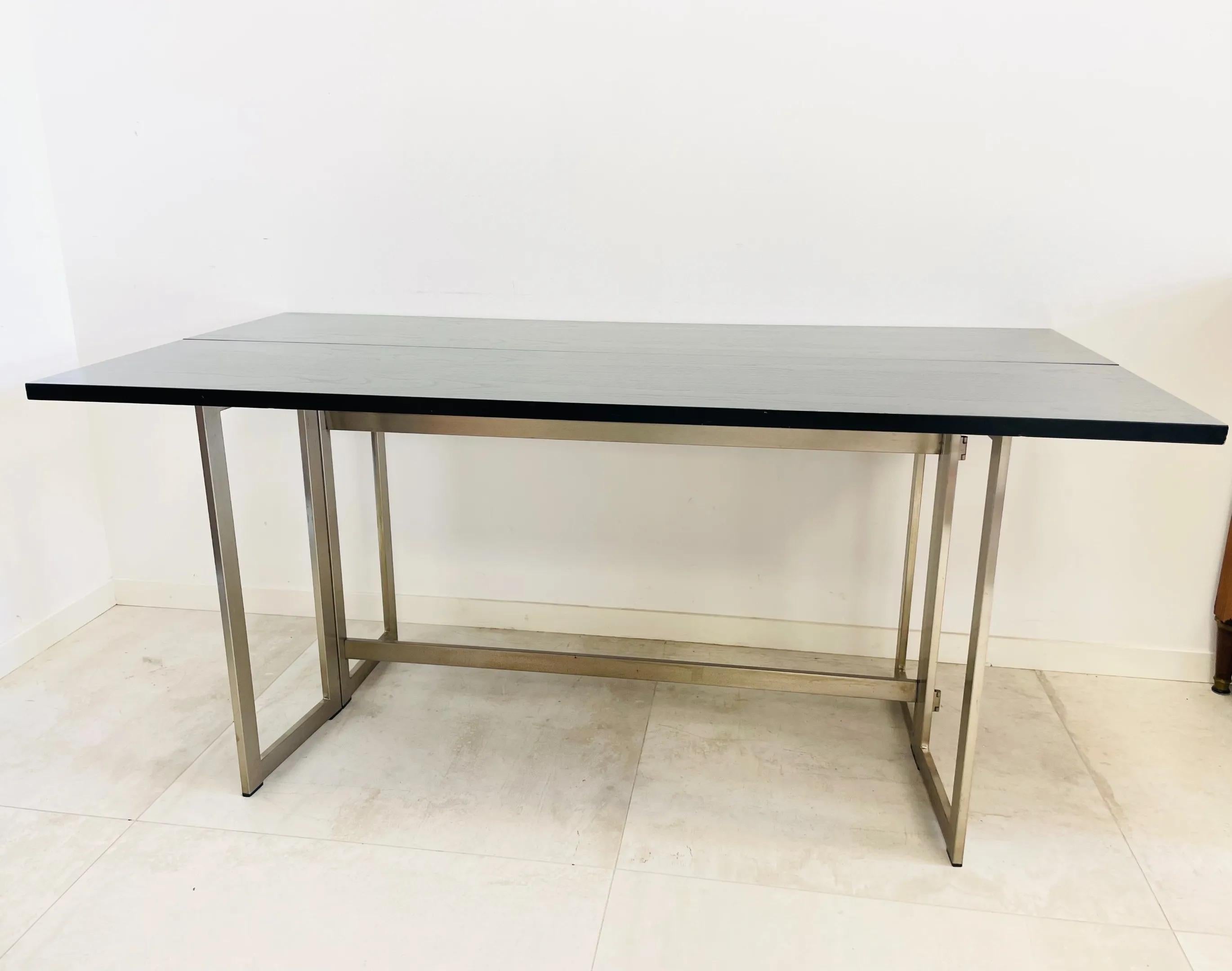Artelano, steel and stained oak Extending Console Table, Italy 1970 In Good Condition For Sale In Saint-Ouen, FR