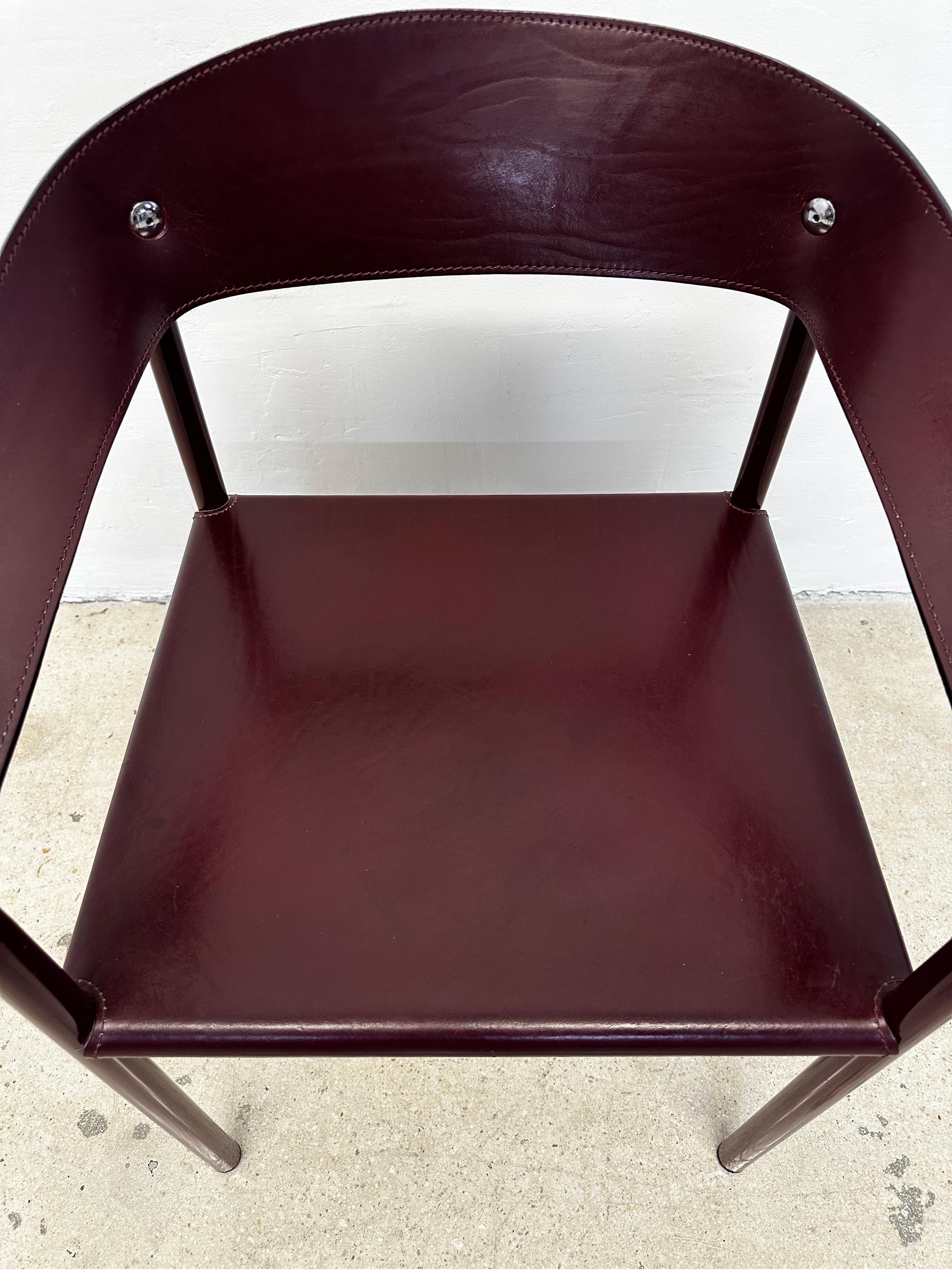 Artelano Postmodern Maroon Leather Dining Side Chair, 1980s 3
