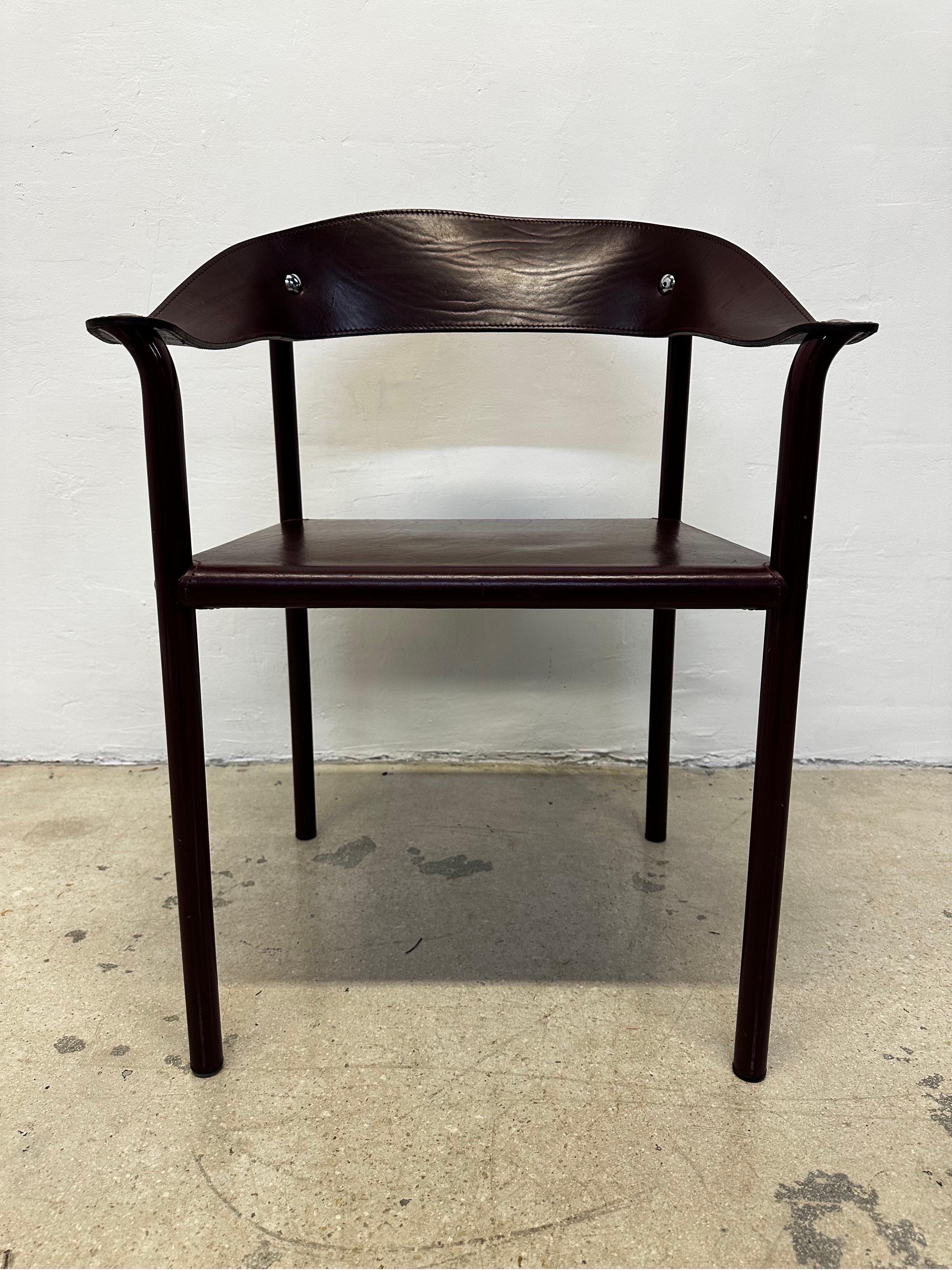 Artelano Postmodern Maroon Leather Dining Side Chair, 1980s 4