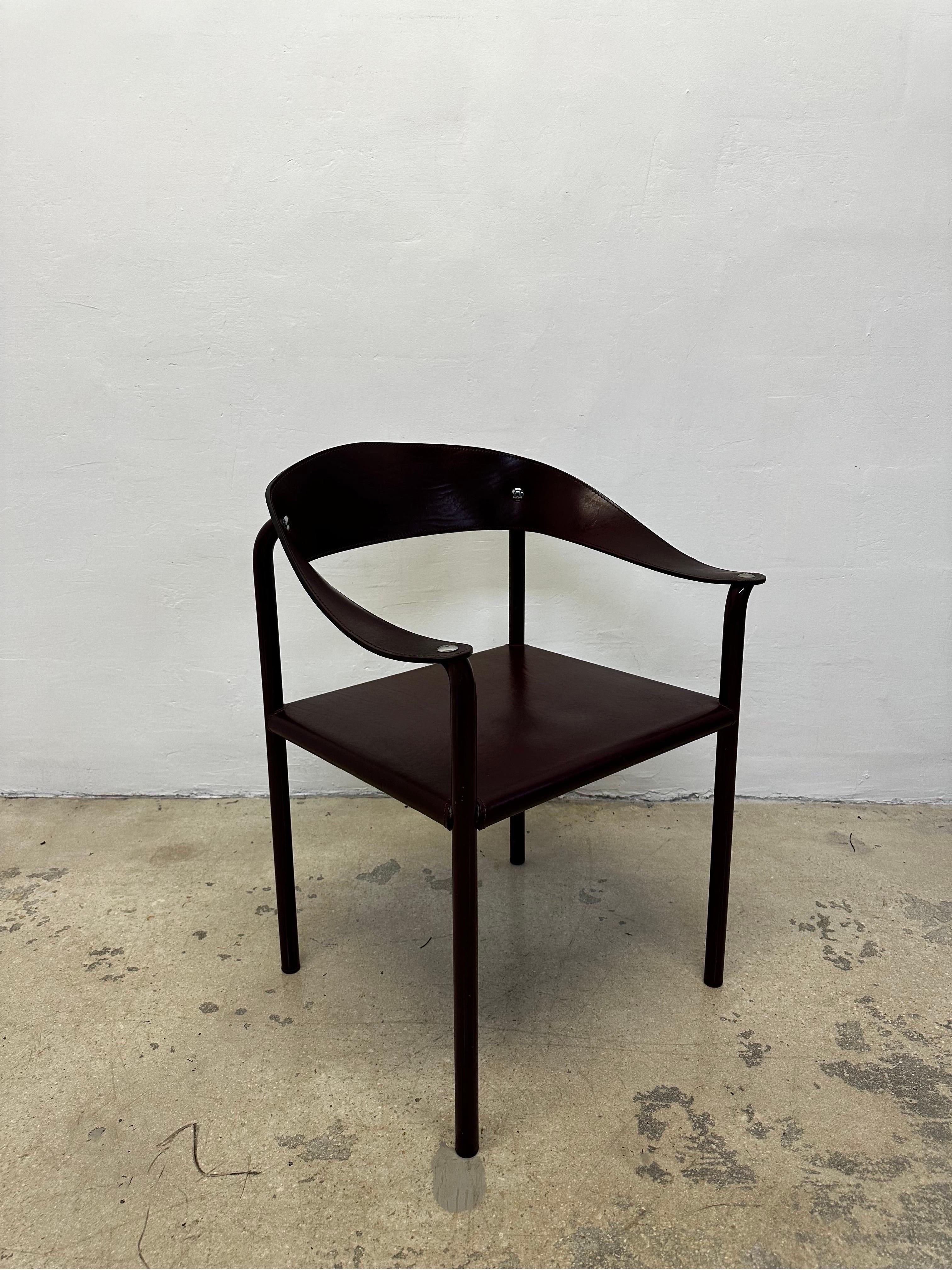 Post-Modern Artelano Postmodern Maroon Leather Dining Side Chair, 1980s