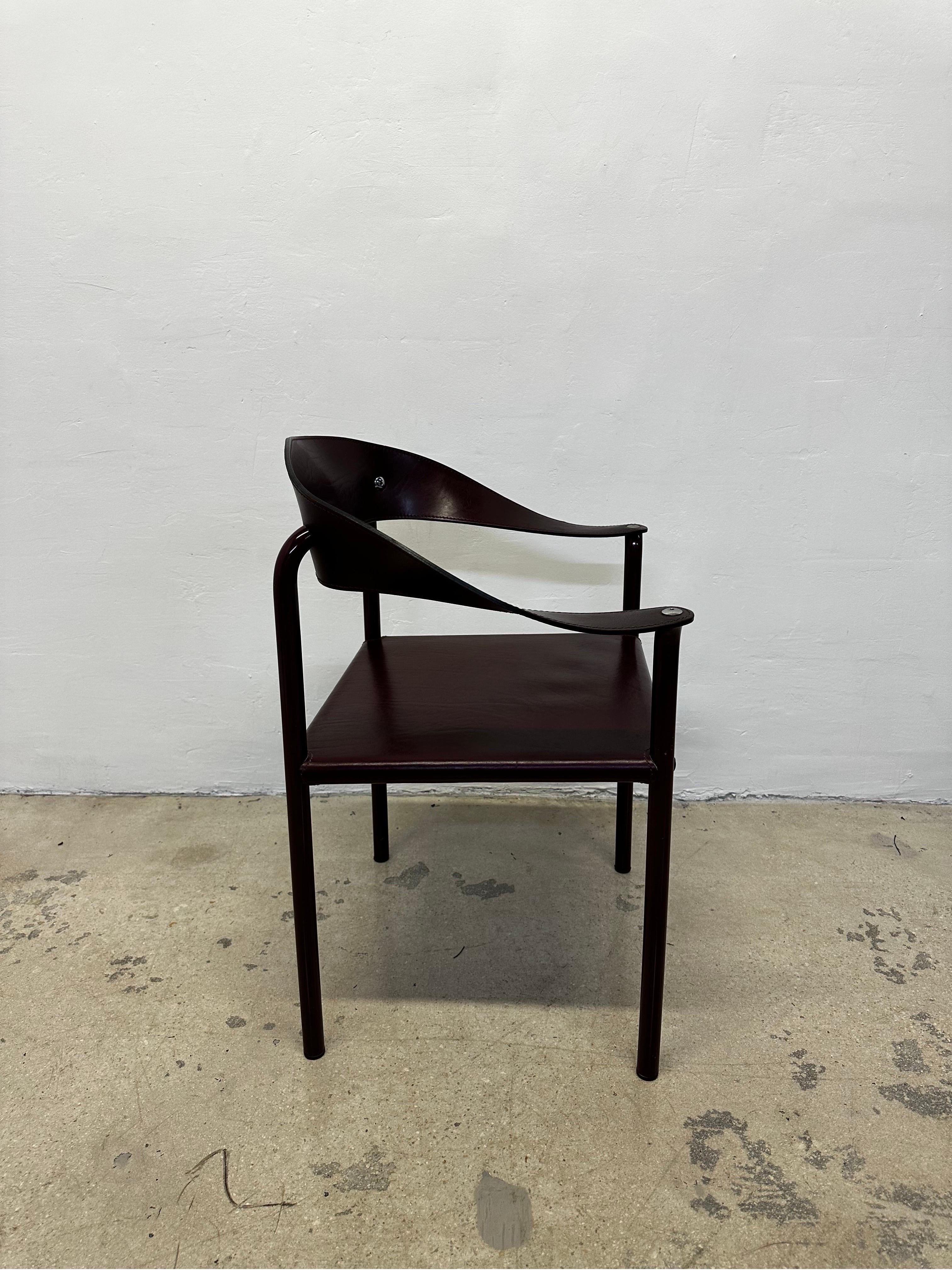 italien Artelano chaise d'appoint de salle à manger postmoderne en cuir marron, années 1980