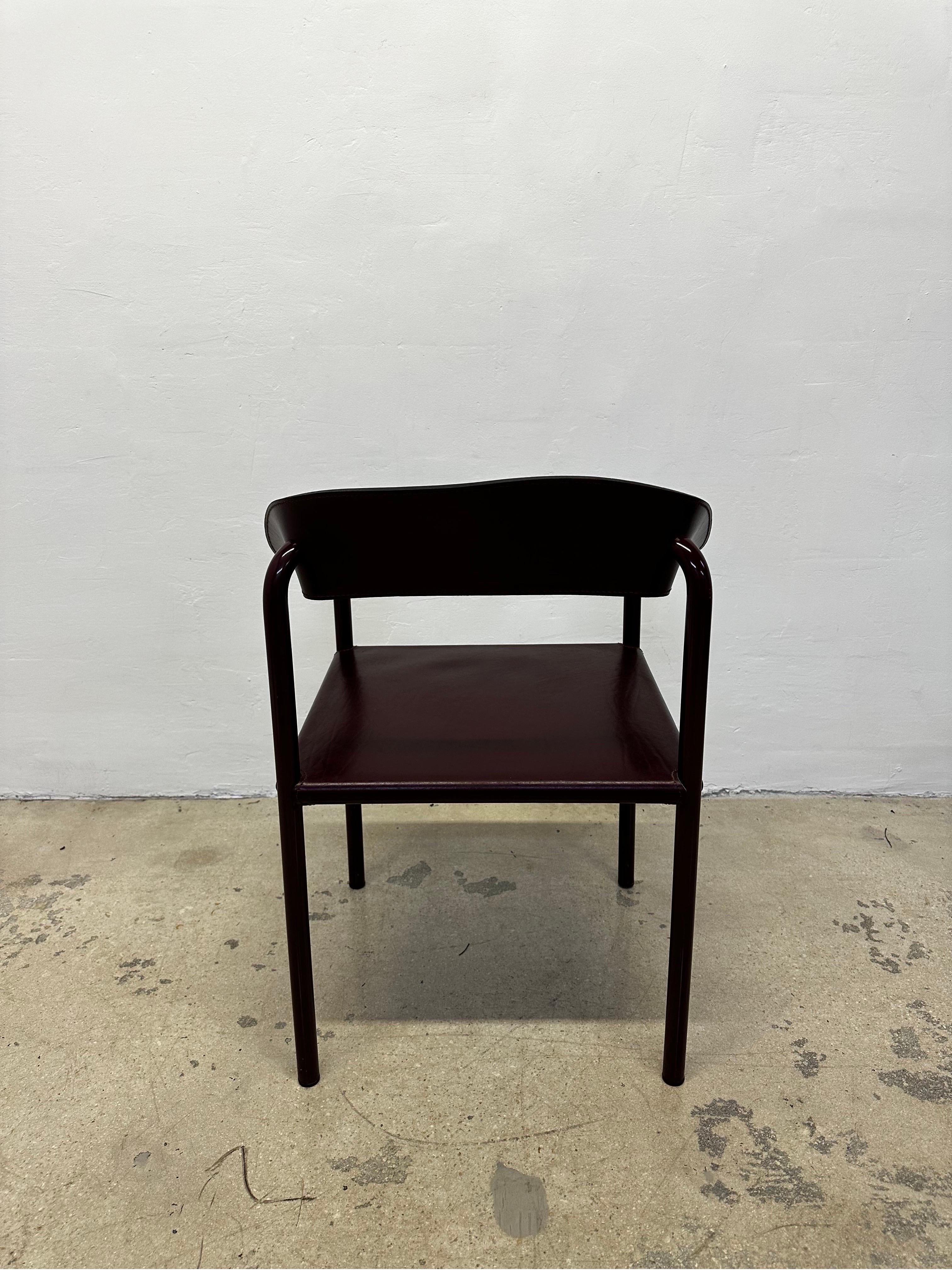 Artelano Postmodern Maroon Leather Dining Side Chair, 1980s In Good Condition For Sale In Miami, FL