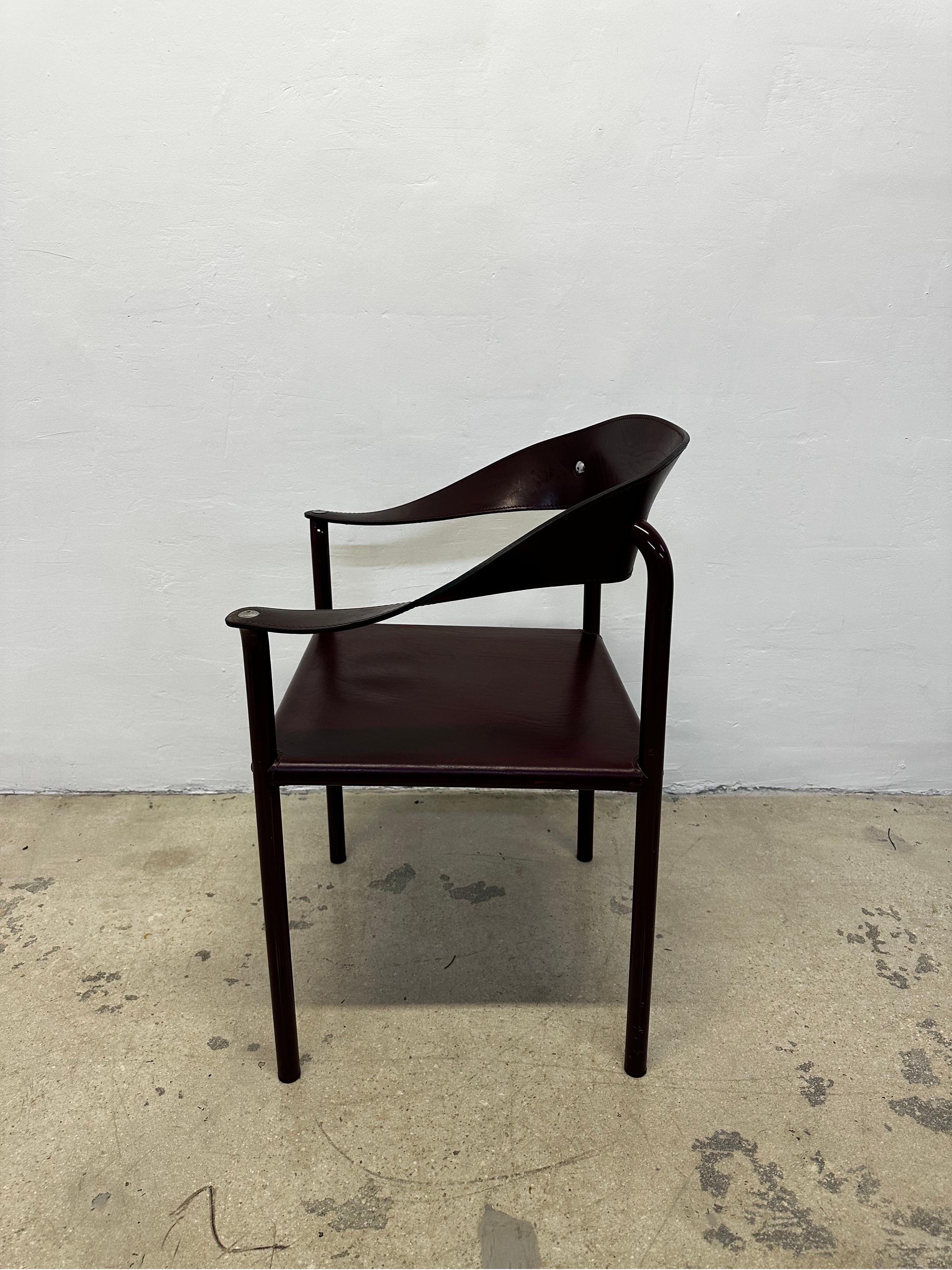 20th Century Artelano Postmodern Maroon Leather Dining Side Chair, 1980s For Sale
