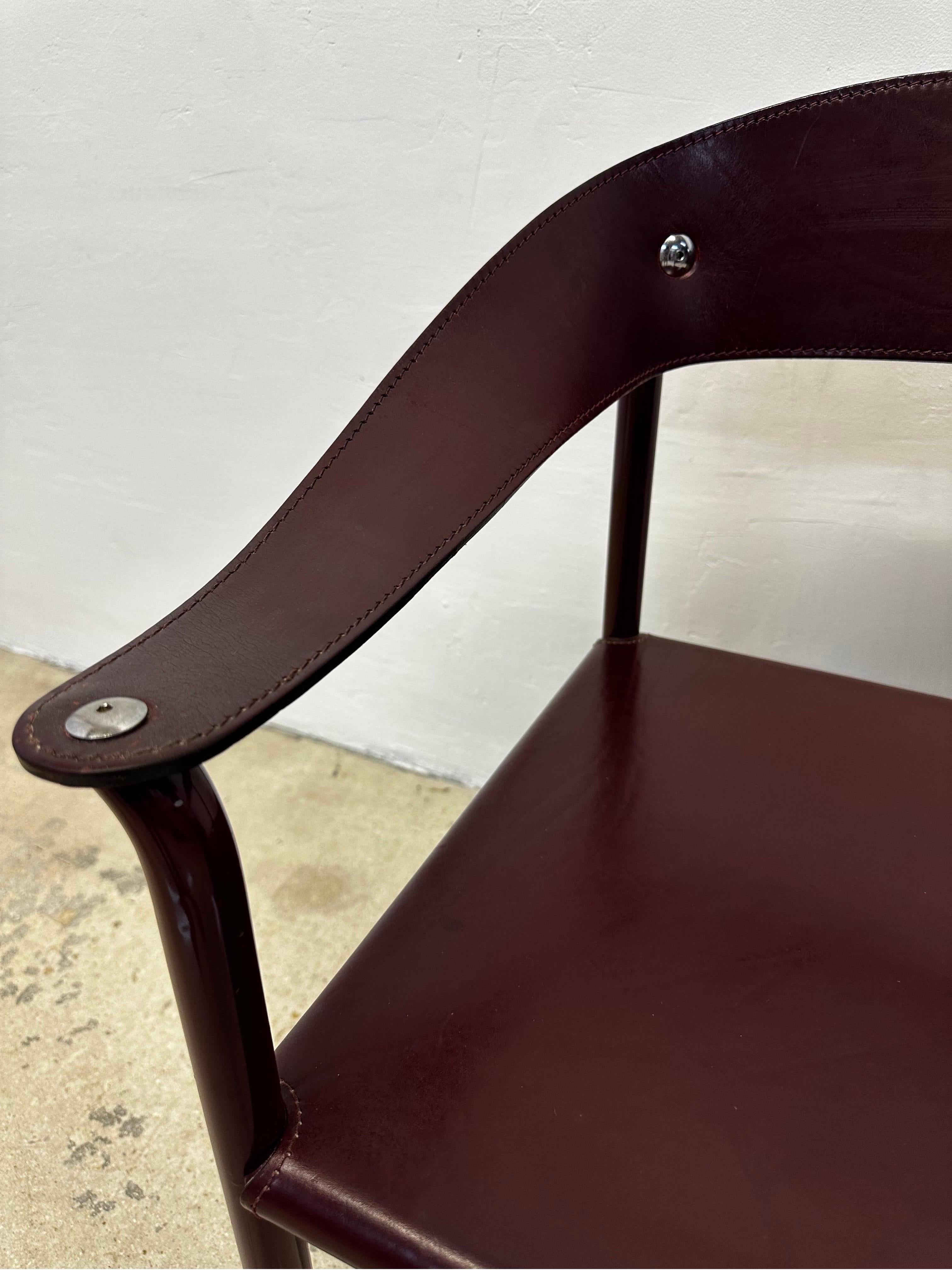 Artelano Postmodern Maroon Leather Dining Side Chair, 1980s For Sale 1