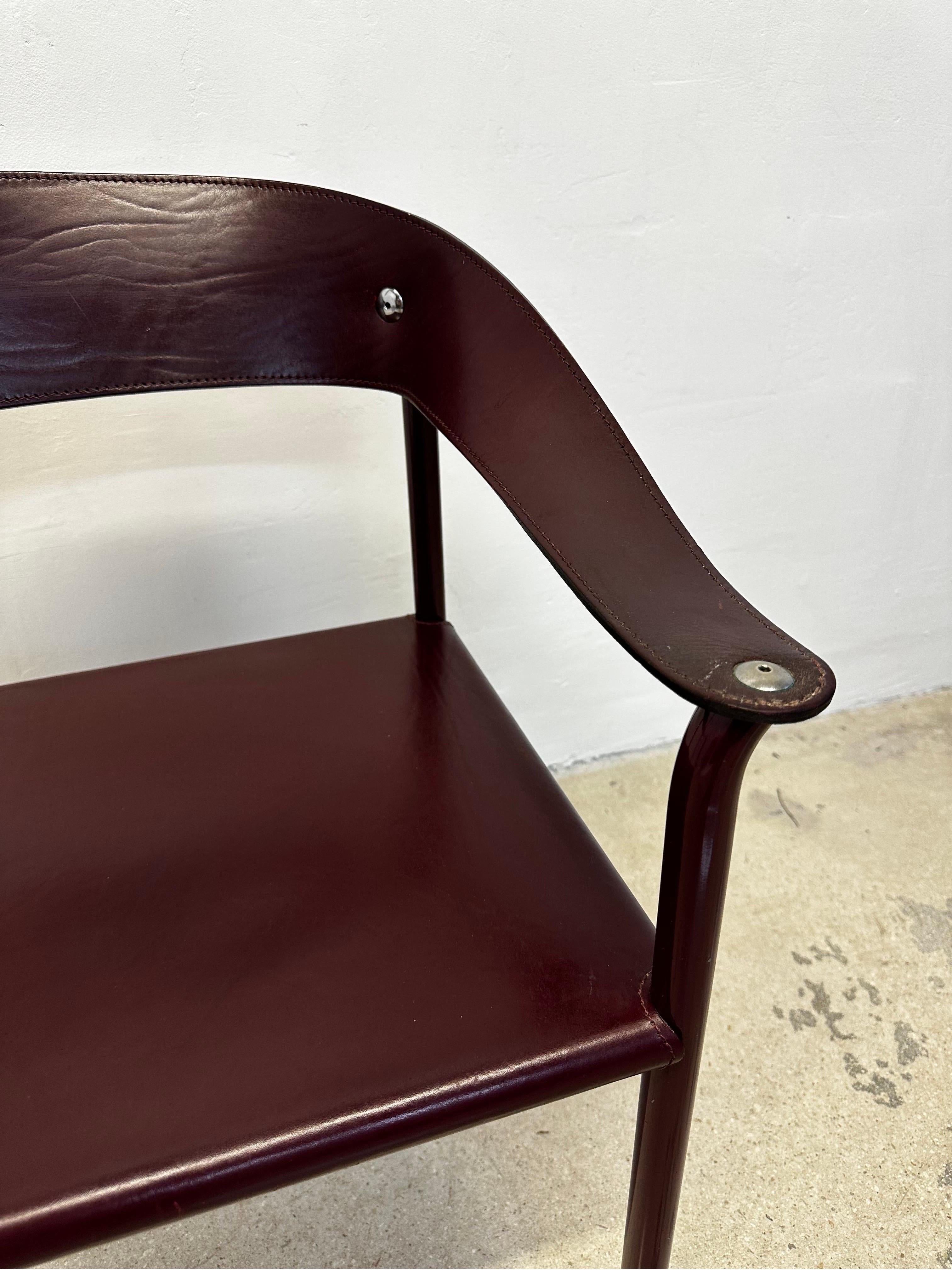 Artelano Postmodern Maroon Leather Dining Side Chair, 1980s 2