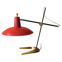 Arteluce Articulating Swing Arm Saucer Italian Brass Desk Lamp 1950s MCM Atomic