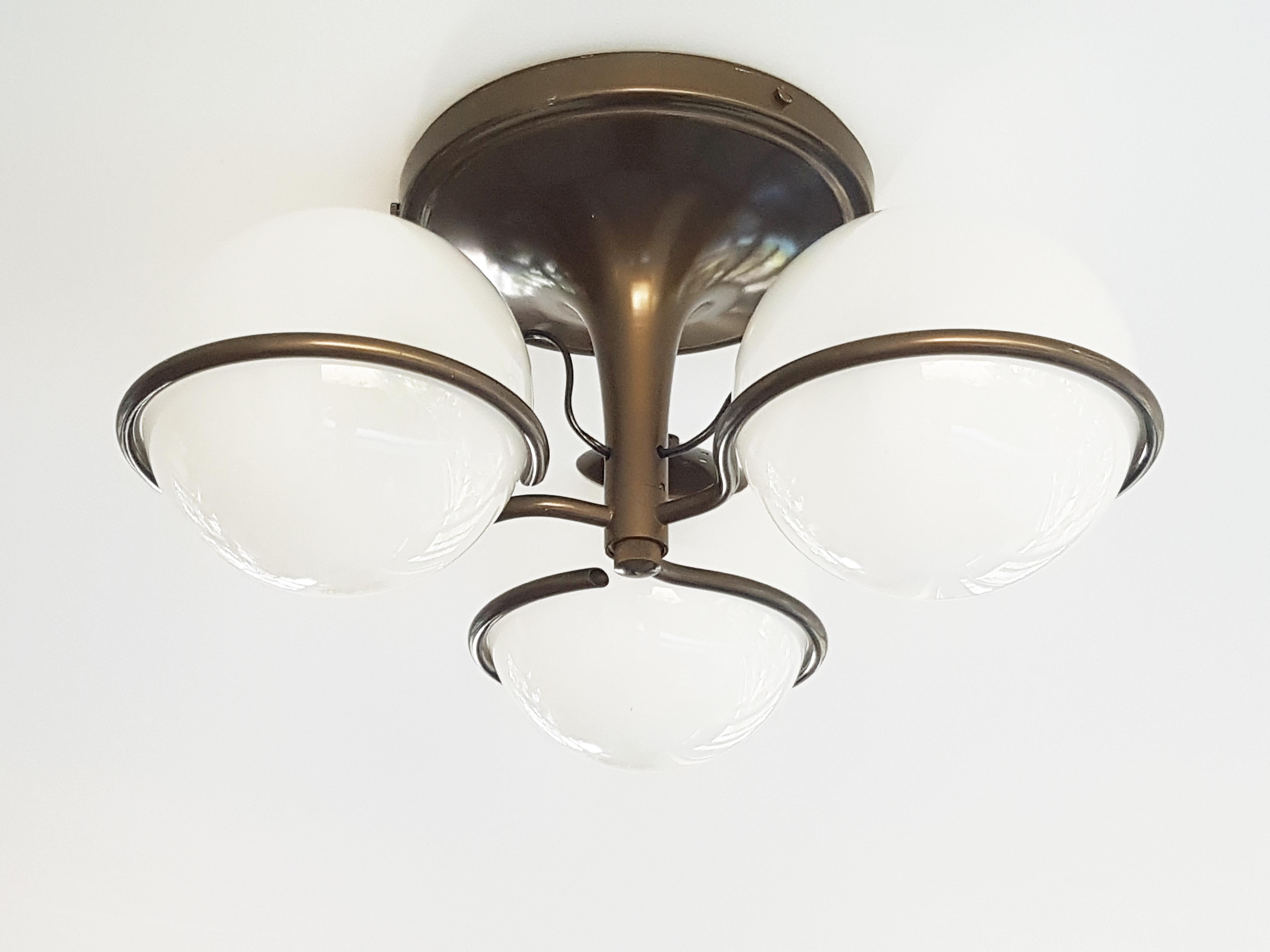 Arteluce Brown Metal & Sandblasted Glass '60s 2042/3 Ceiling Lamp by G. Sarfatti For Sale 3