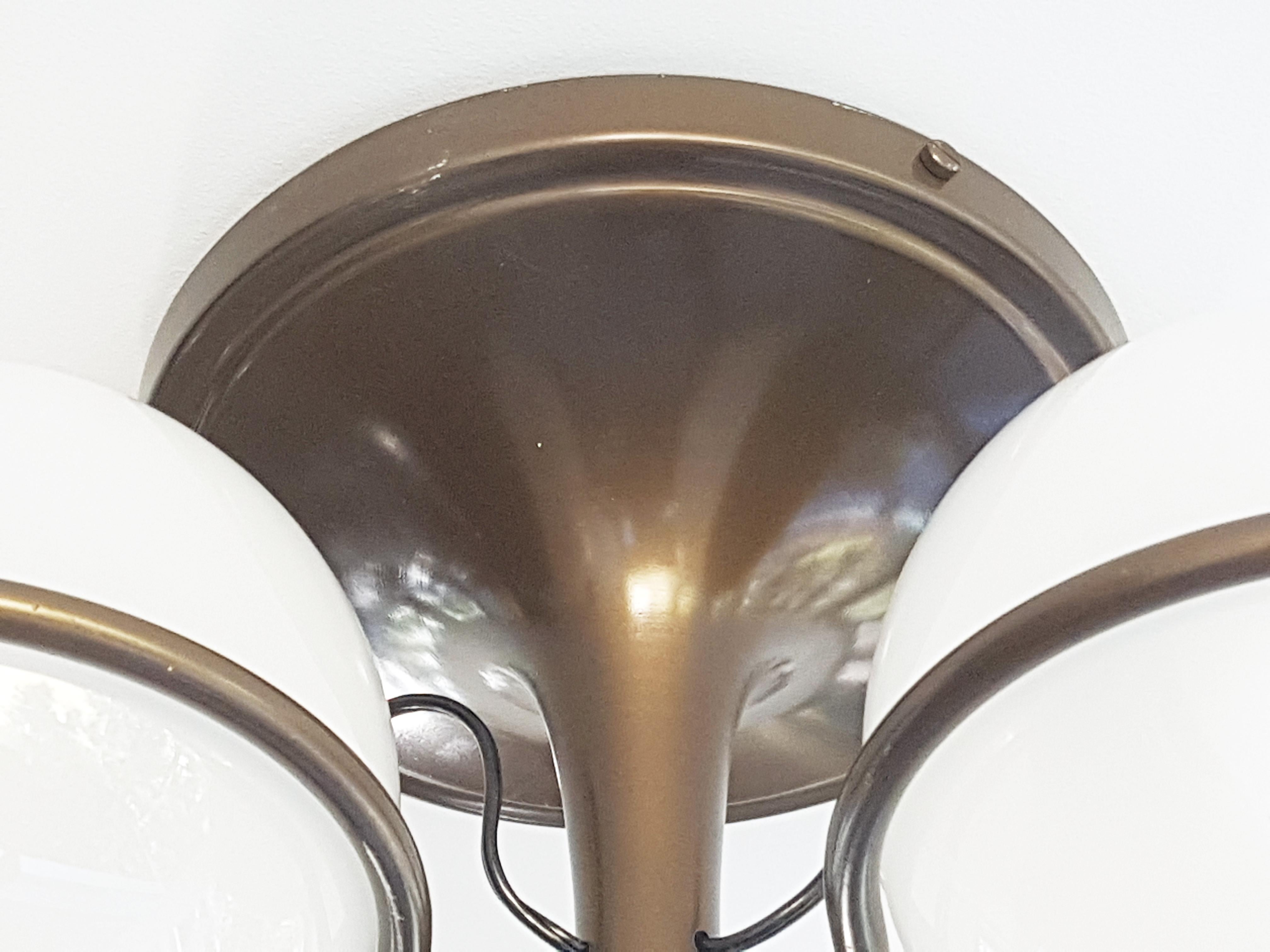 Mid-20th Century Arteluce Brown Metal & Sandblasted Glass '60s 2042/3 Ceiling Lamp by G. Sarfatti For Sale