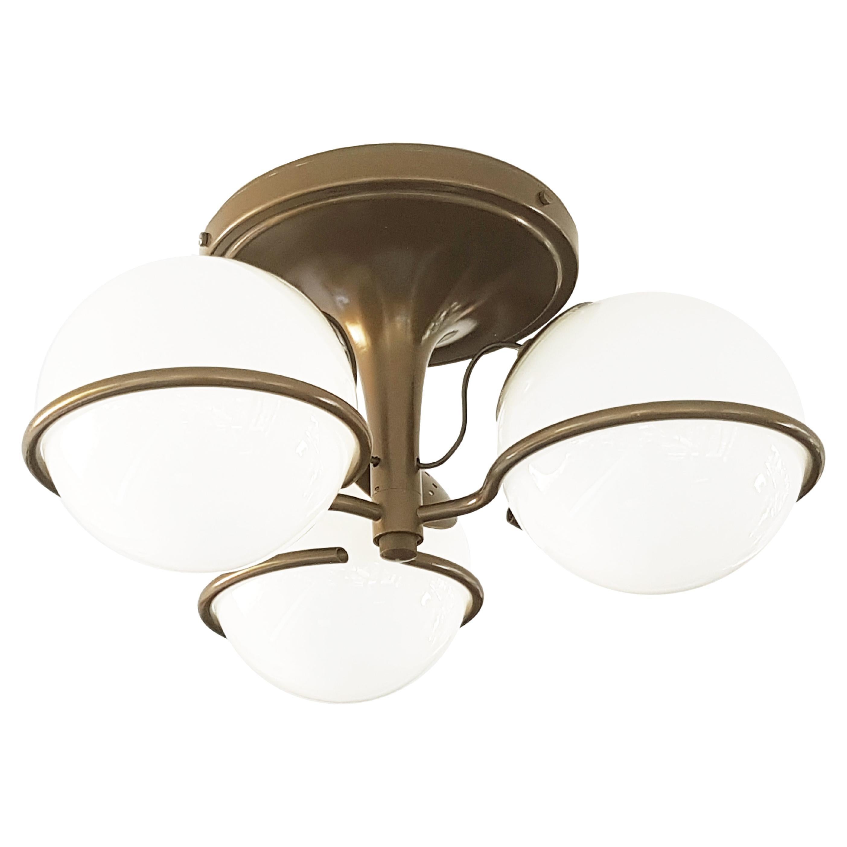 Arteluce Brown Metal & Sandblasted Glass '60s 2042/3 Ceiling Lamp by G. Sarfatti For Sale