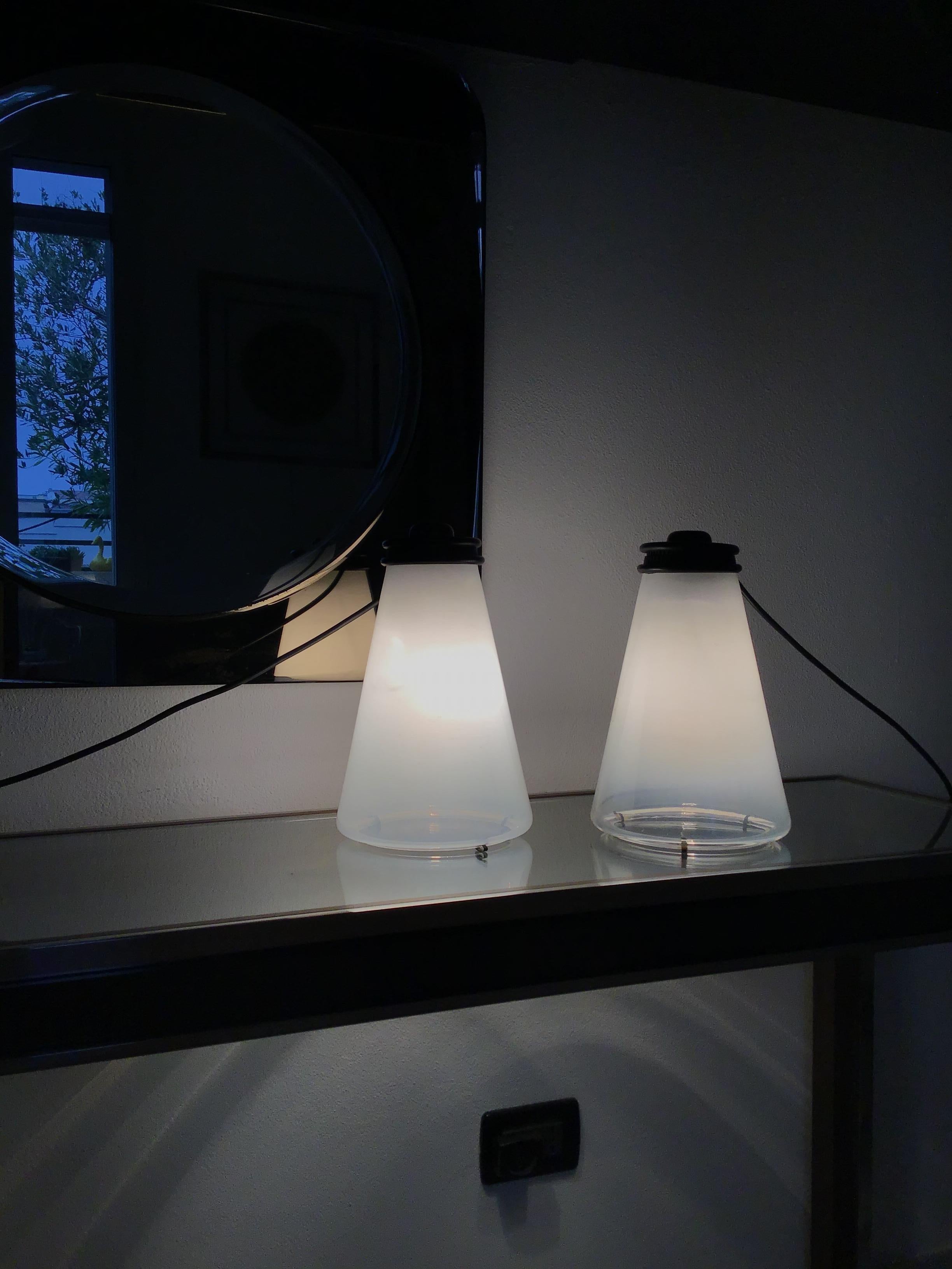 Arteluce Couple Table Lamp Conetto “Ezio Didone” Glass, 1979 For Sale 1