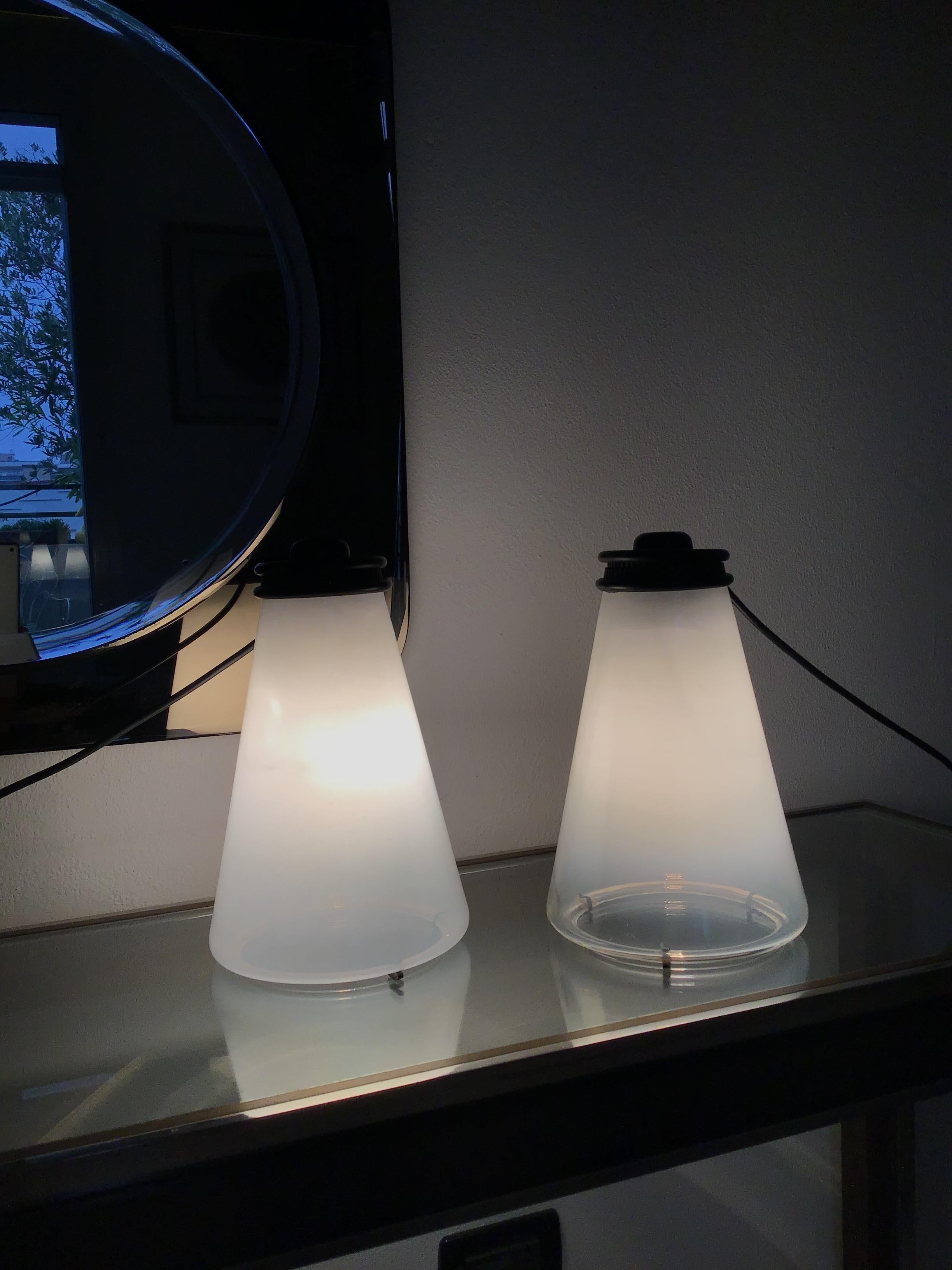Arteluce Couple Table Lamp Conetto “Ezio Didone” Glass, 1979 For Sale 2