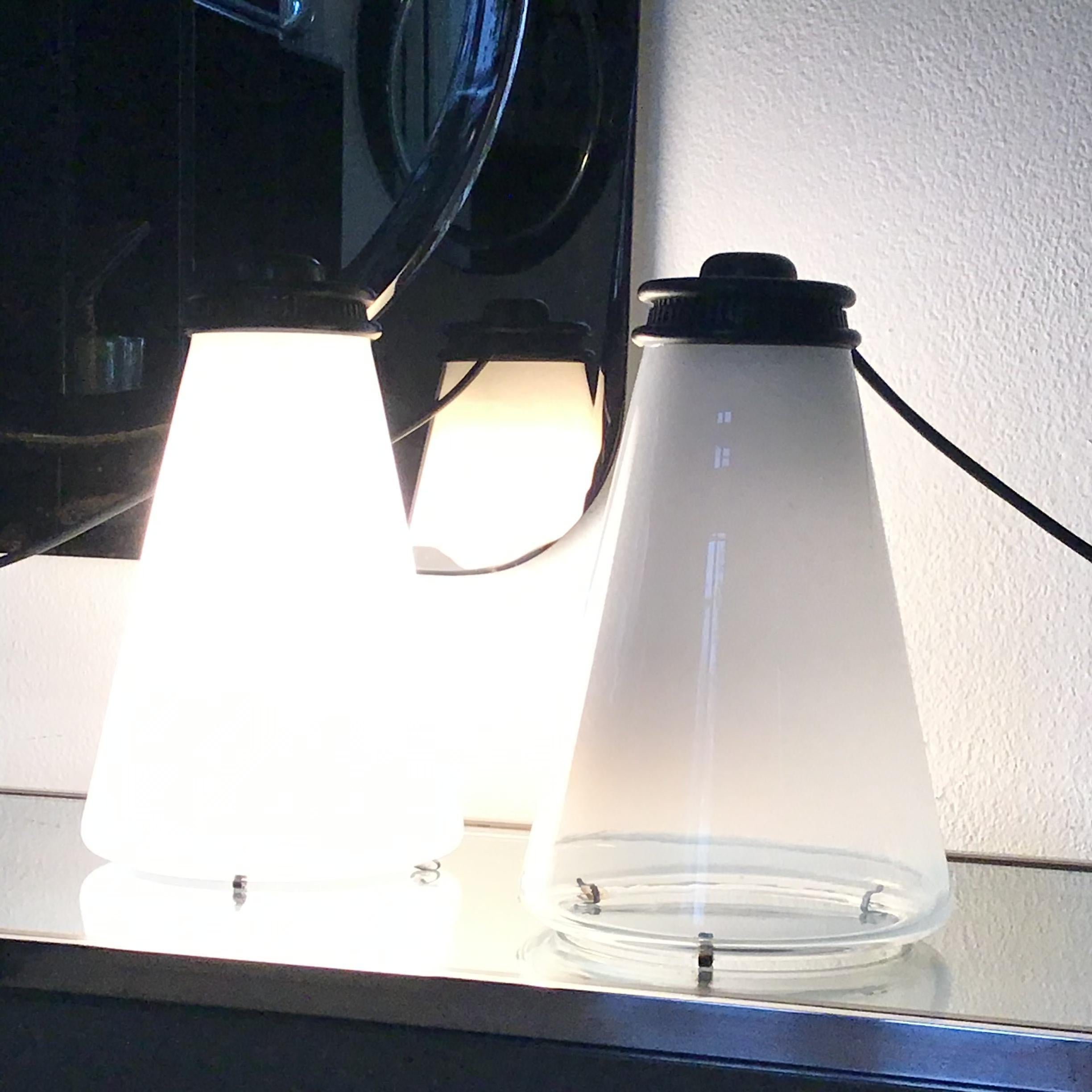 Arteluce Couple Table Lamp Conetto “Ezio Didone” Glass, 1979 For Sale 3