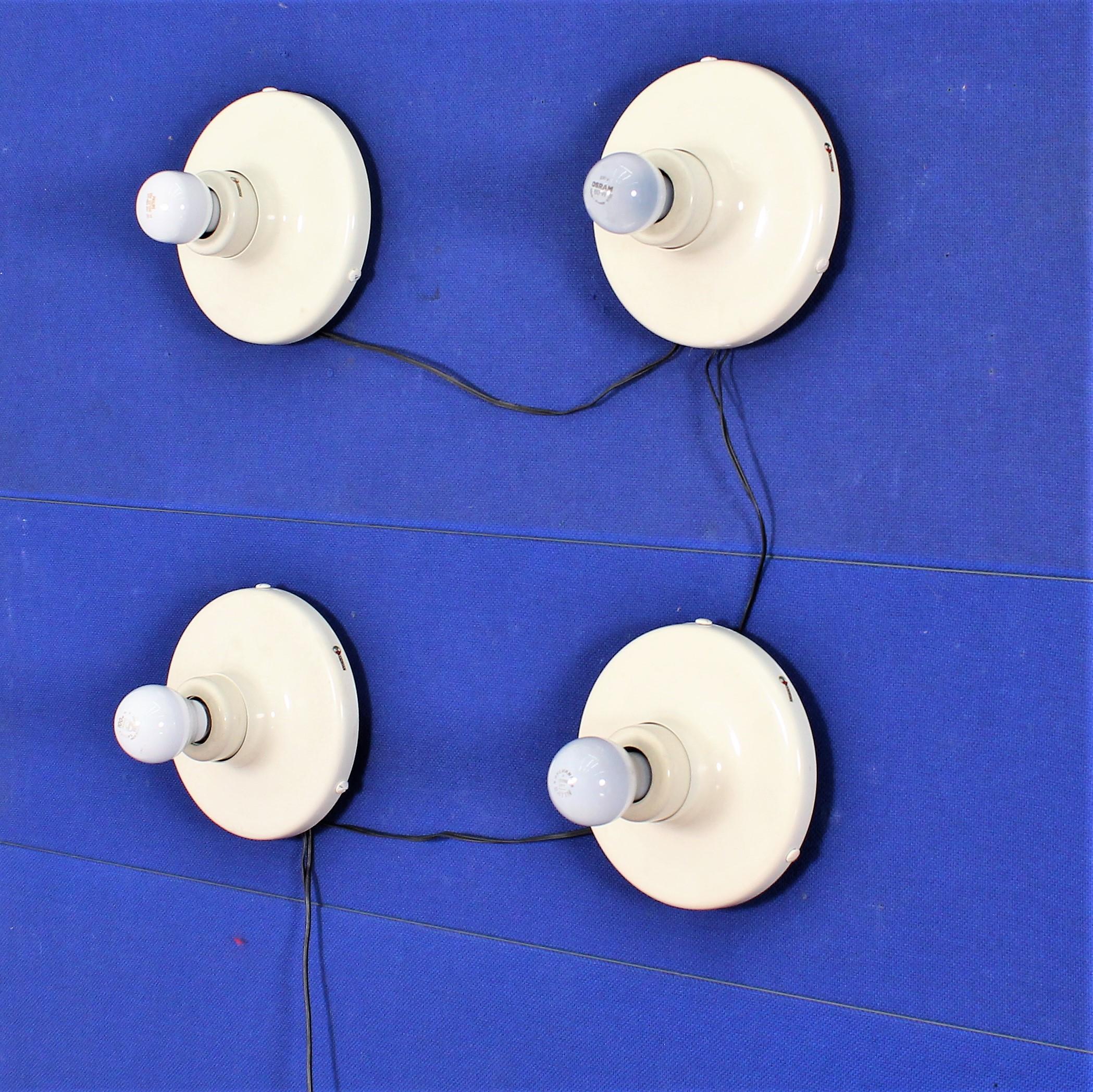 Arteluce Midcentury White Metal Italy Set of 4 Wall Lamps Sconces, 1960s 11