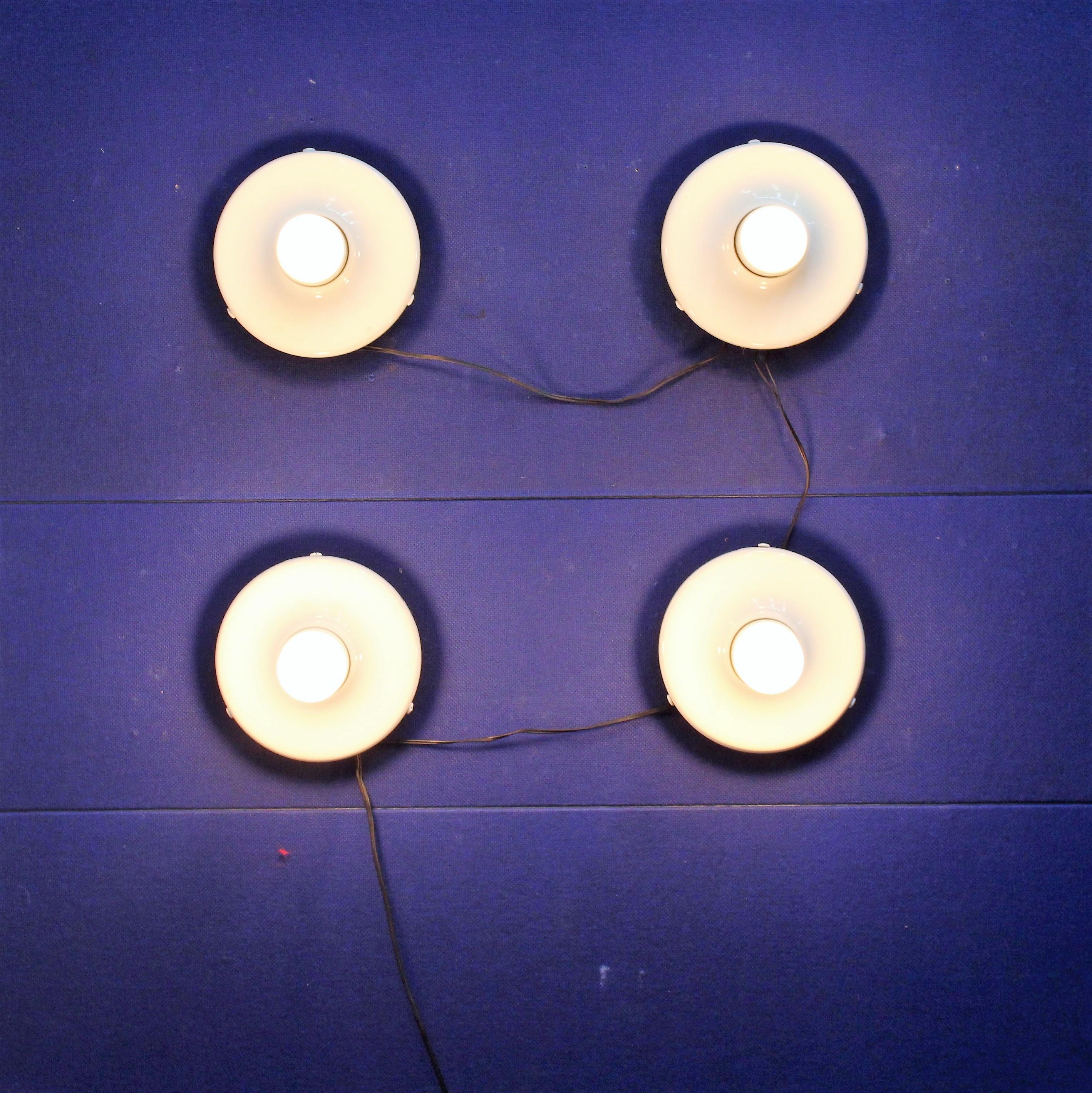 Arteluce Midcentury White Metal Italy Set of 4 Wall Lamps Sconces, 1960s 2