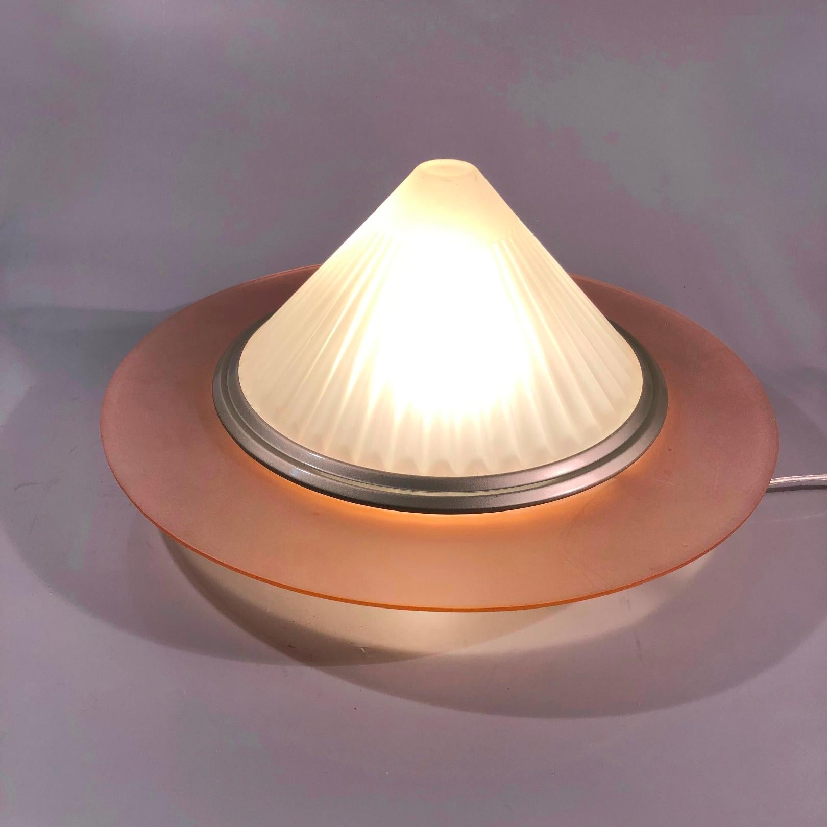 Arteluce Ribbed Cone Satinated Glass Flush Mount by Enzo Didione, Italy, 1980s For Sale 4