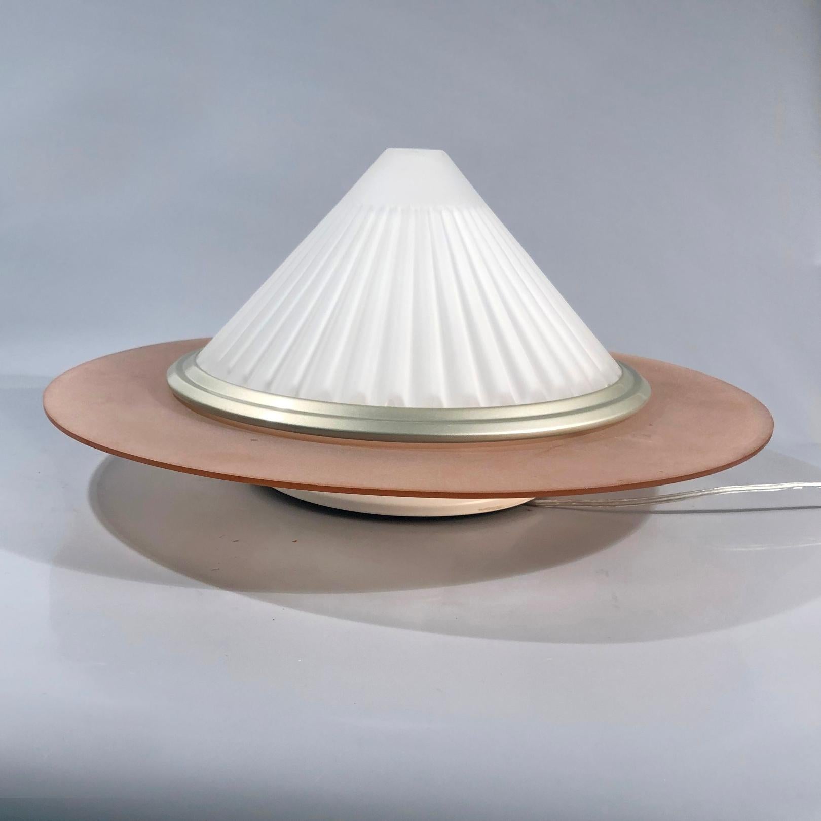 Post-Modern Arteluce Ribbed Cone Satinated Glass Flush Mount by Enzo Didione, Italy, 1980s For Sale