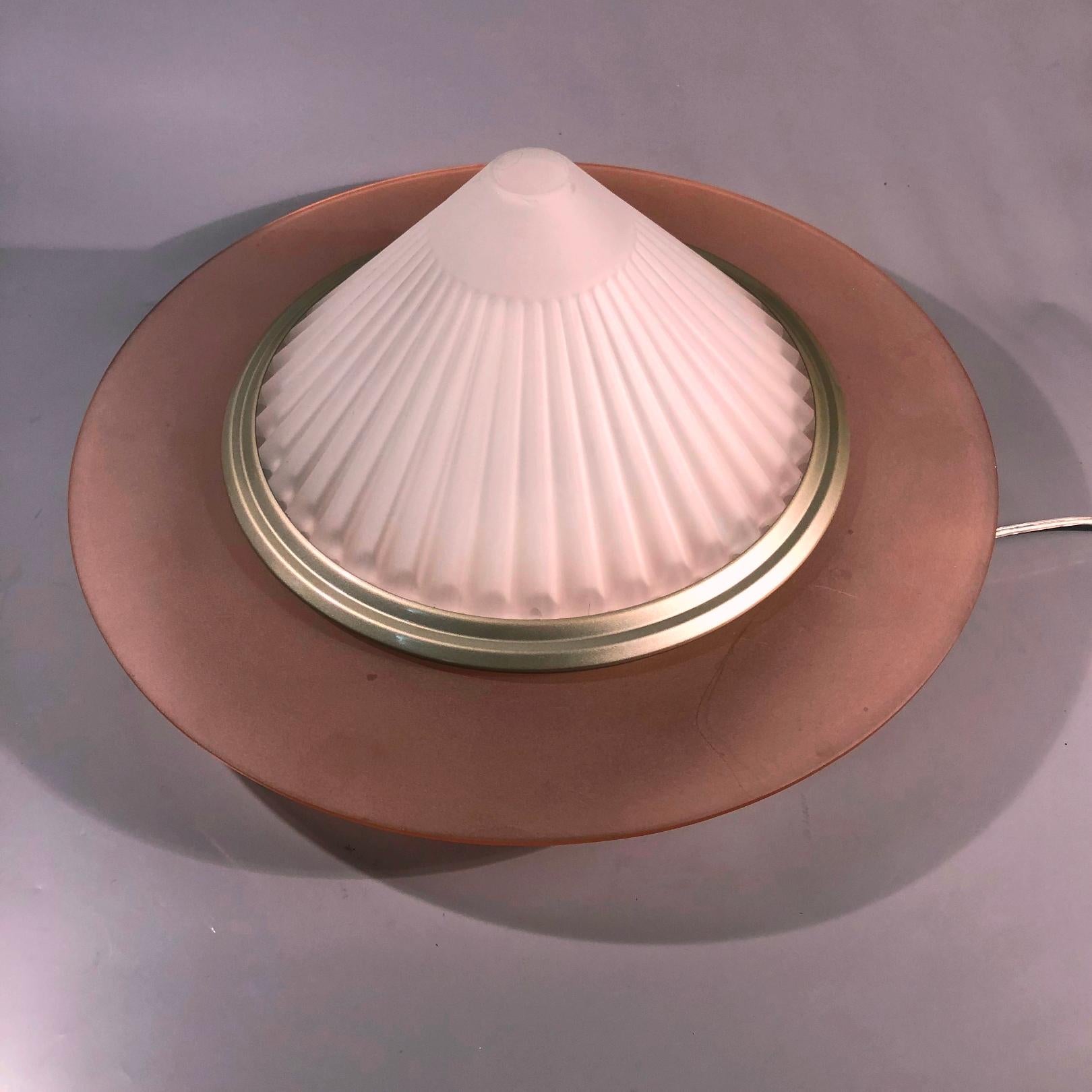 Arteluce Ribbed Cone Satinated Glass Flush Mount by Enzo Didione, Italy, 1980s In Excellent Condition For Sale In BUDAPEST, HU