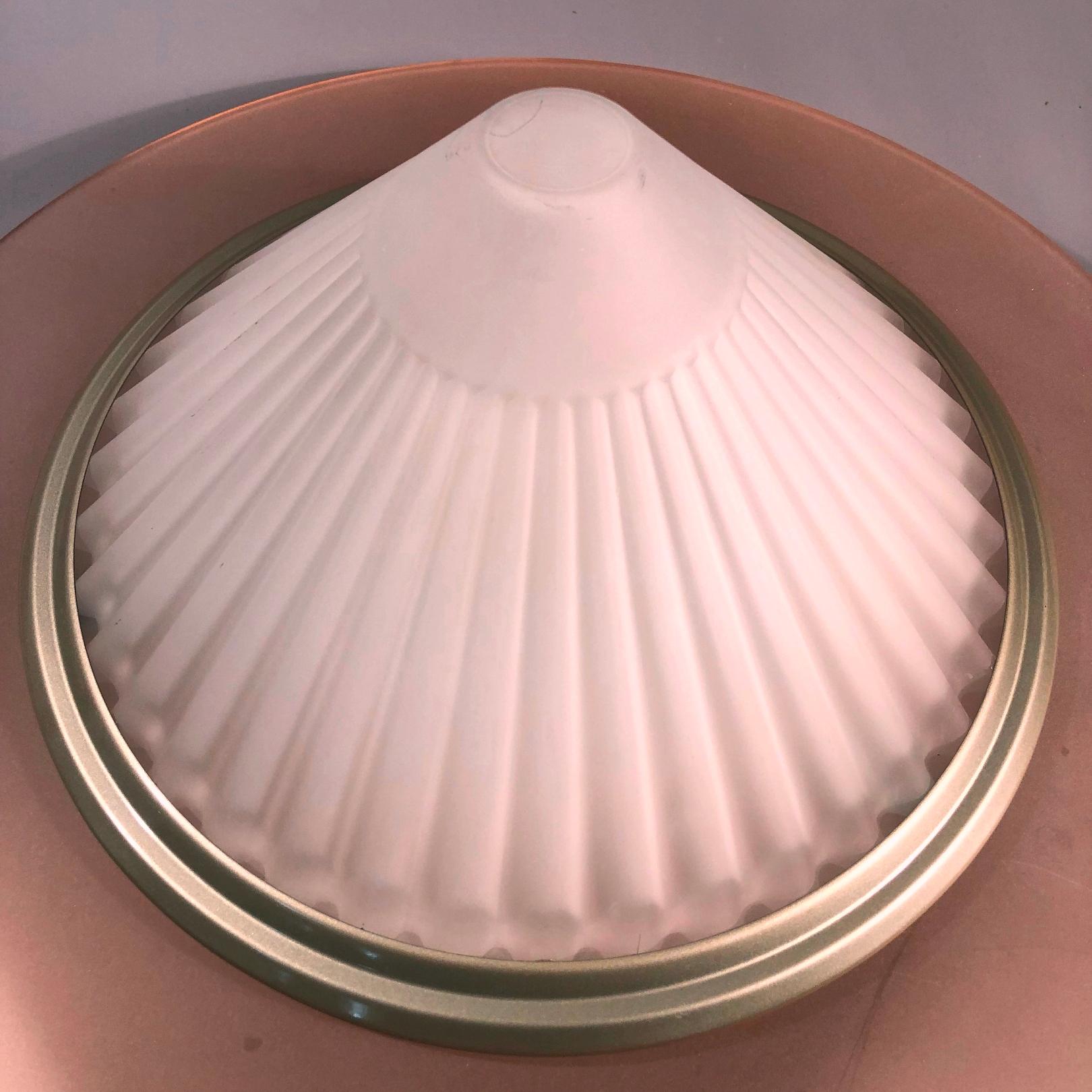 Late 20th Century Arteluce Ribbed Cone Satinated Glass Flush Mount by Enzo Didione, Italy, 1980s For Sale