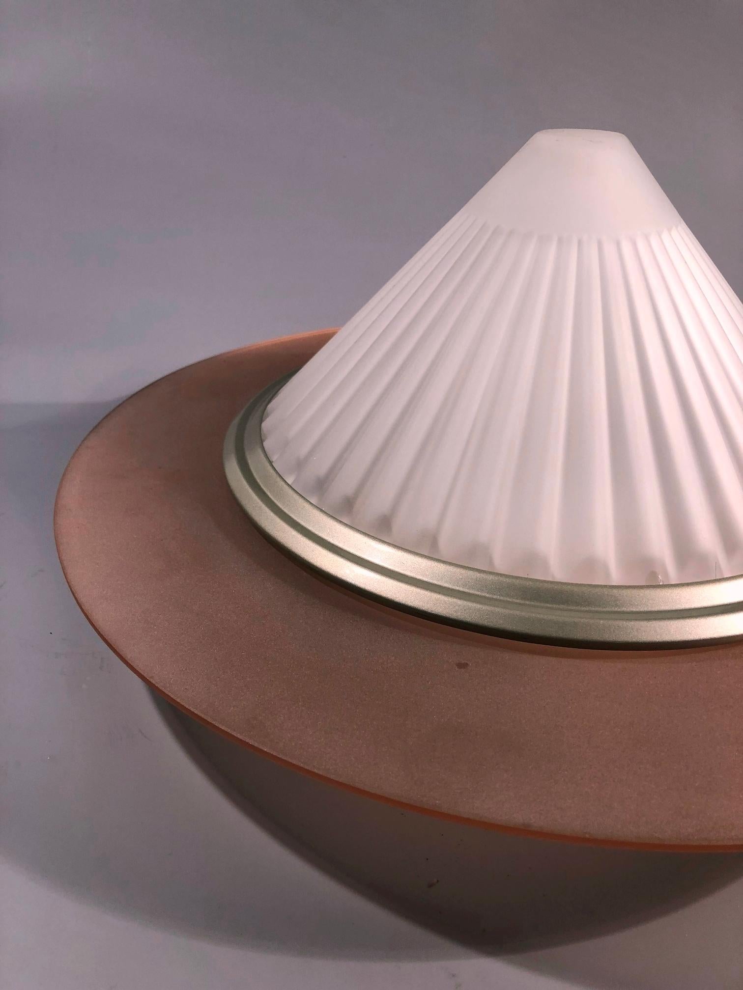Metal Arteluce Ribbed Cone Satinated Glass Flush Mount by Enzo Didione, Italy, 1980s For Sale