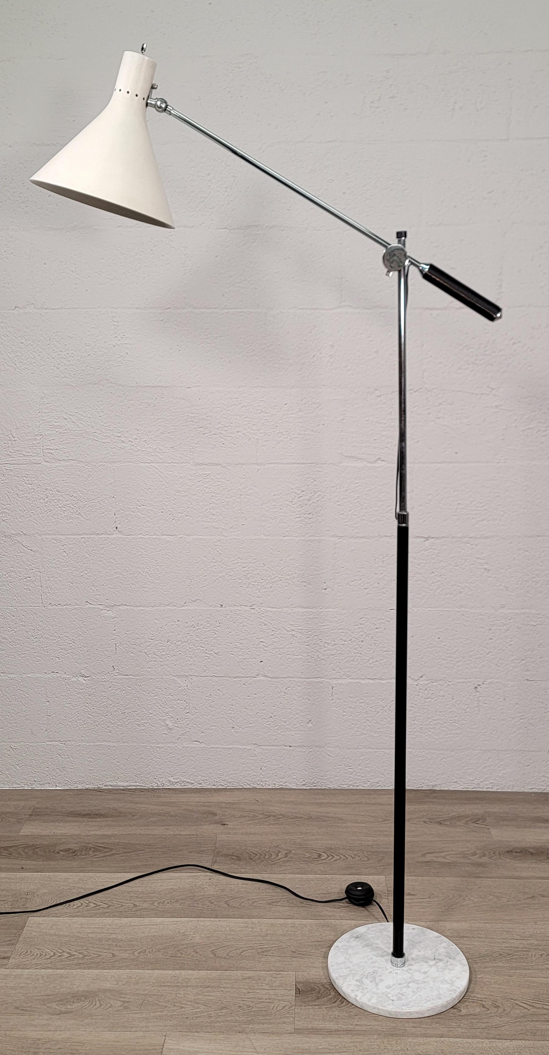 20th Century Arteluce Single-Arm White Adjustable Floor Lamp For Sale