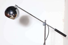 Arteluce Style Chrome, Black Enamel & Leather Tripod Globe Shade Floor Lamp