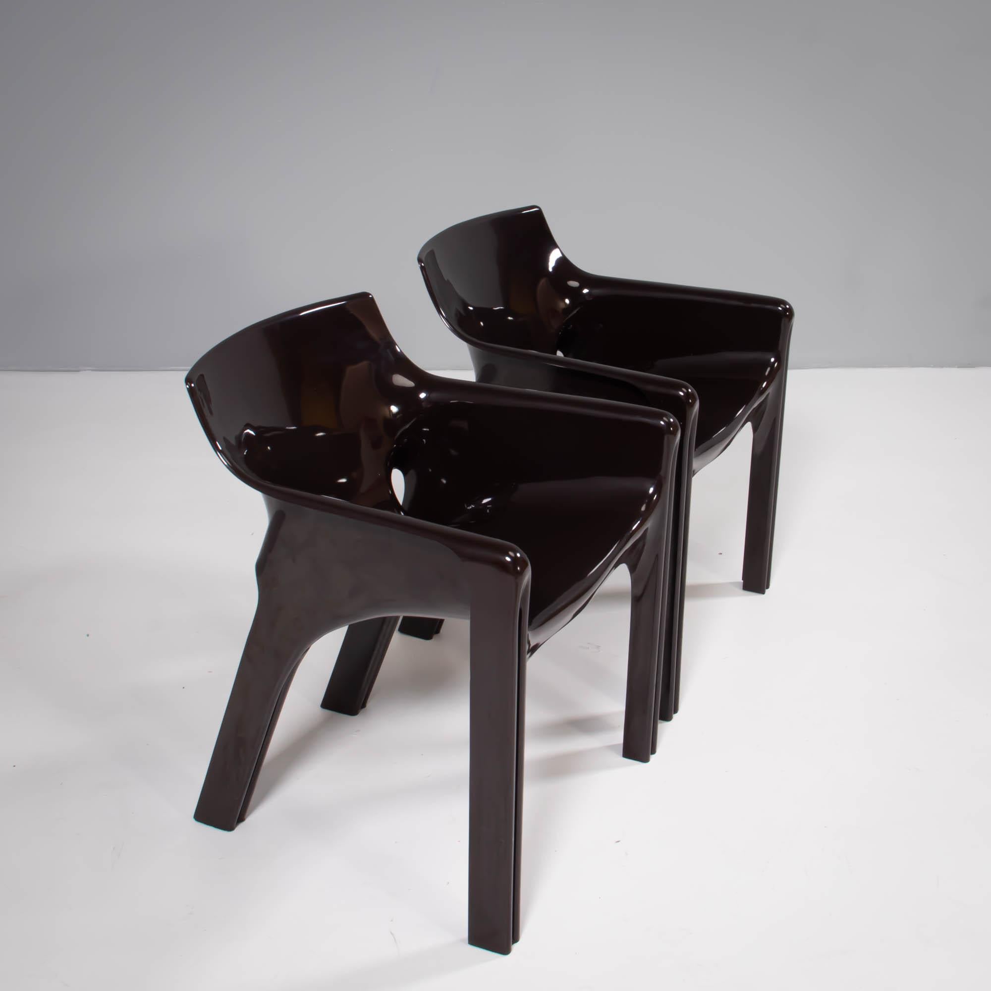 Artemide by Vico Magistretti Brown Gaudi Armchairs, Set of 2 In Good Condition In Basildon, London