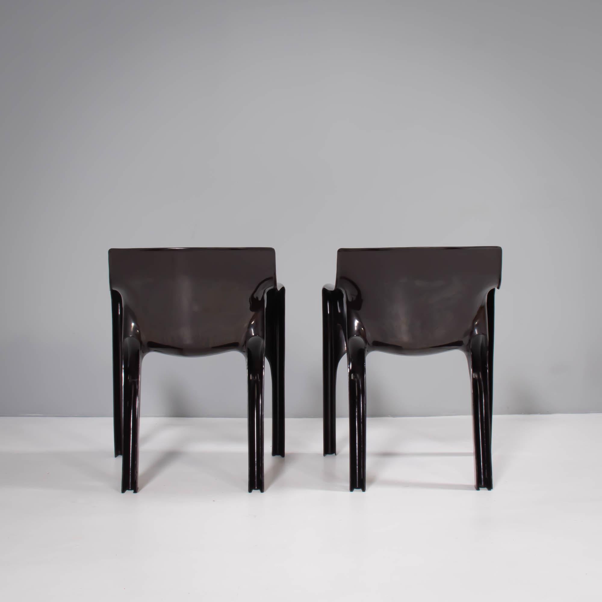 Late 20th Century Artemide by Vico Magistretti Brown Gaudi Armchairs, Set of 2