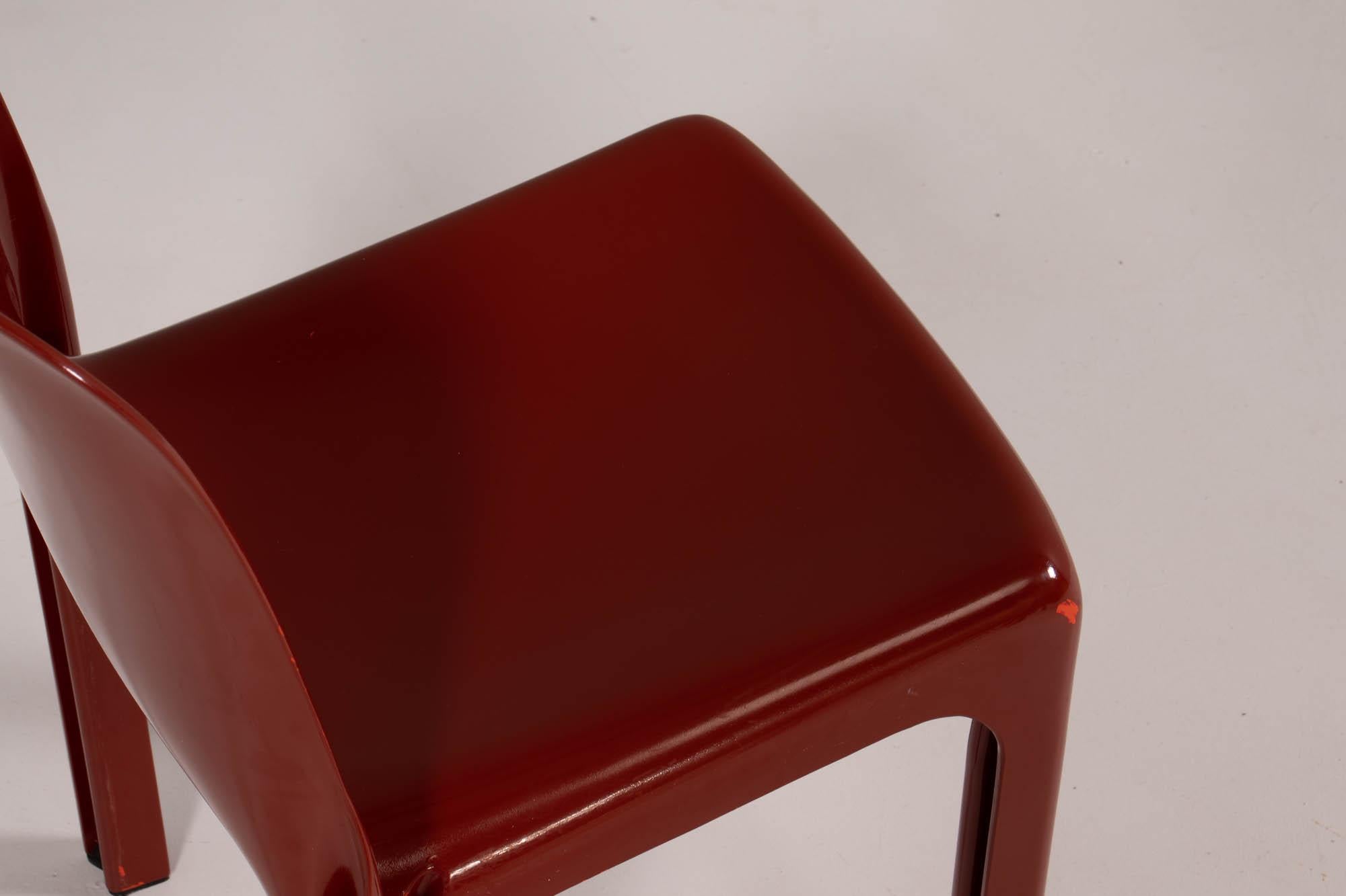 Artemide by Vico Magistretti Selene Red Stacking Dining Chairs, 1960's, Set of 4 5