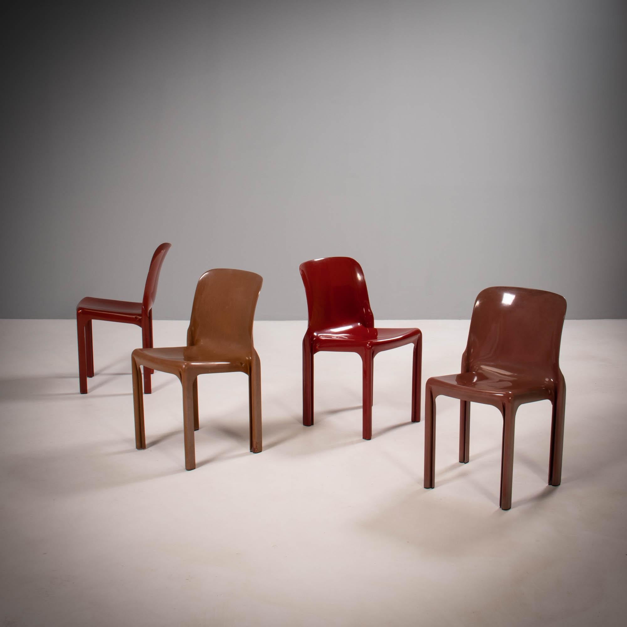 Mid-Century Modern Artemide by Vico Magistretti Selene Red Stacking Chairs, 1960's, Set of 4