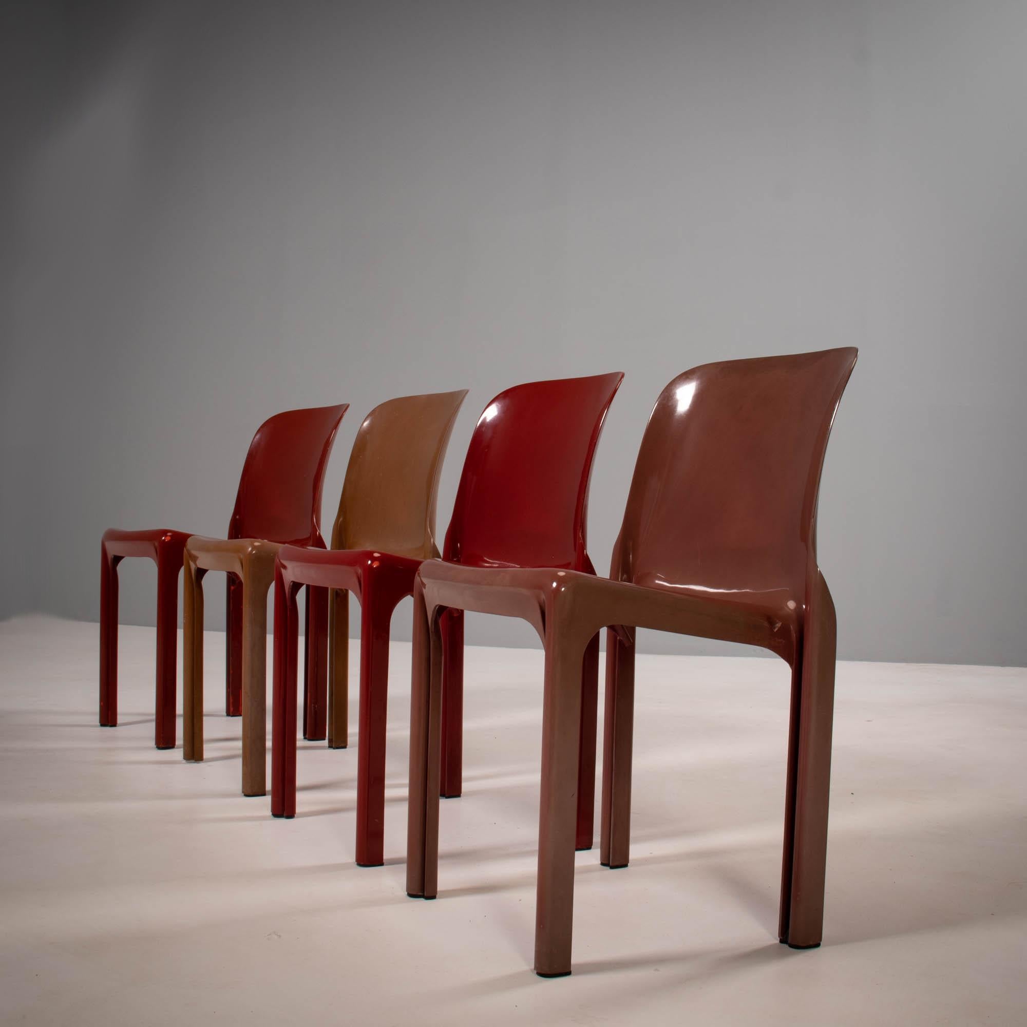 Mid-Century Modern Artemide by Vico Magistretti Selene Red Stacking Dining Chairs, 1960's, Set of 4