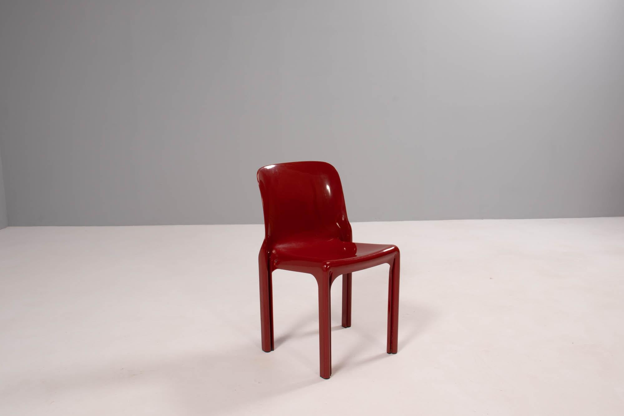 Mid-20th Century Artemide by Vico Magistretti Selene Red Stacking Chairs, 1960's, Set of 4