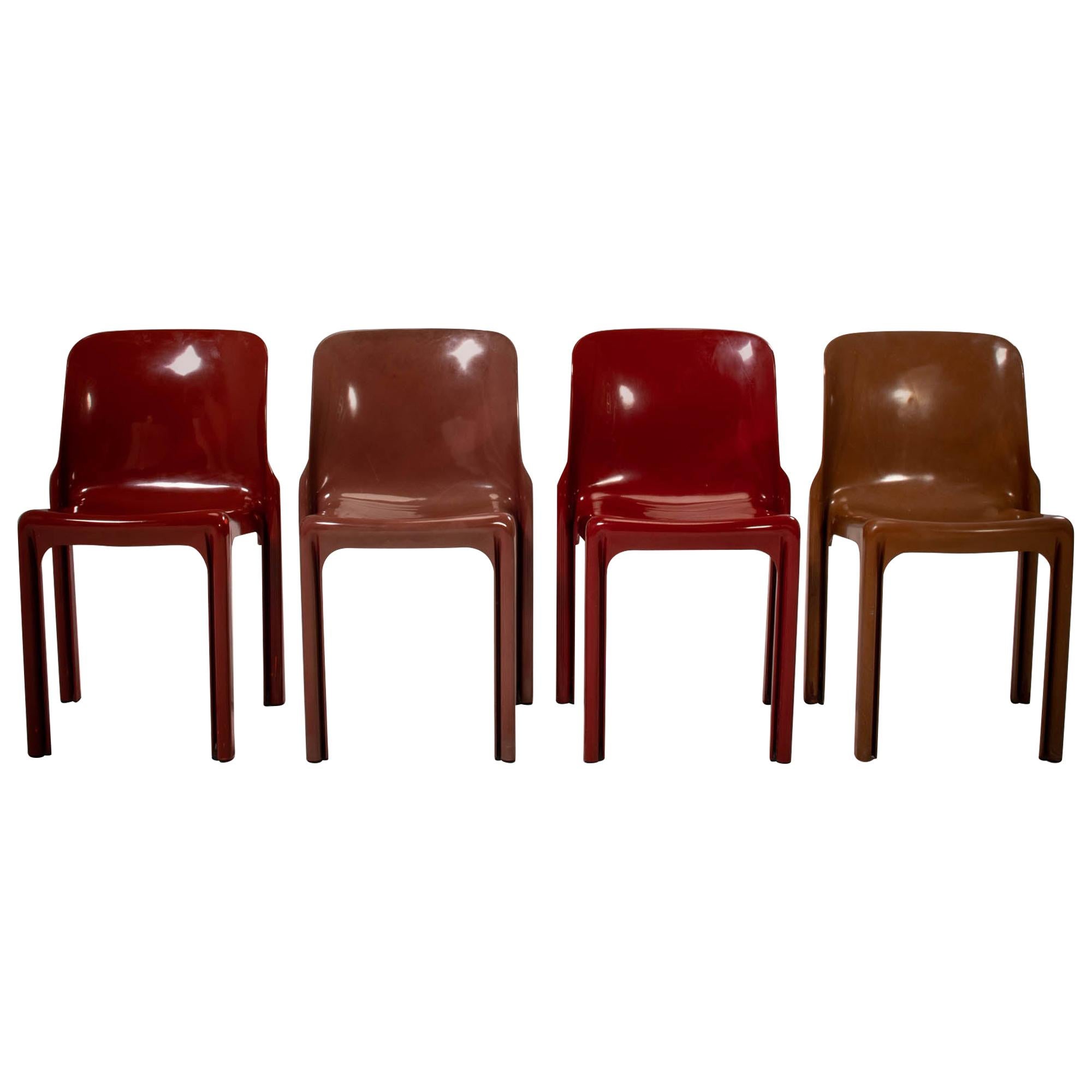 Artemide by Vico Magistretti Selene Red Stacking Chairs, 1960's, Set of 4