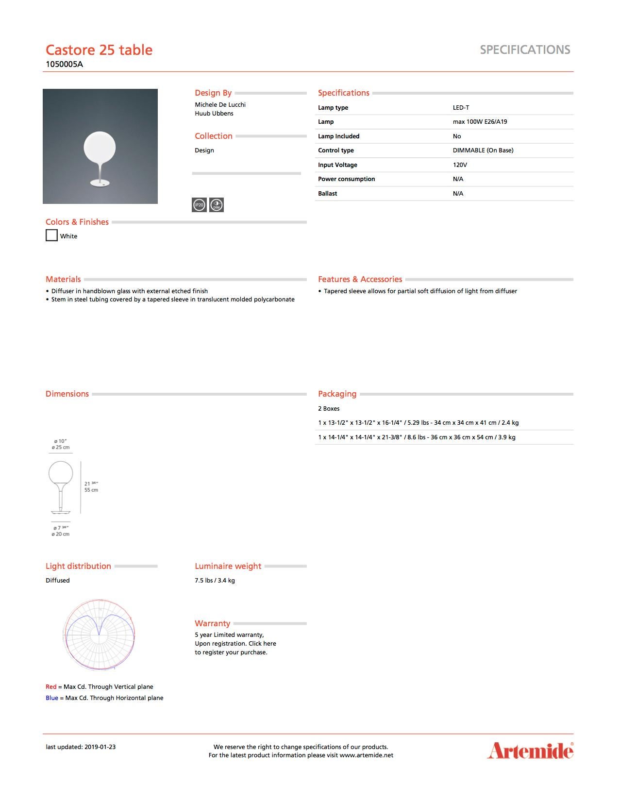 Artemide Castore 25 Table Lamp in White In New Condition In Hicksville, NY