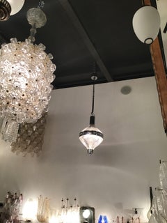 Artemide Chandelier 1960 Italia, Burnished Metal and Printed Glass