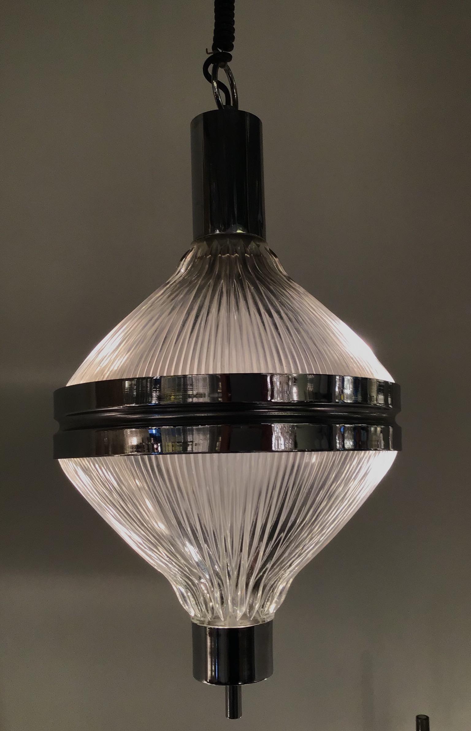 Artemide Chandelier 1960 Italia, Burnished Metal and Printed Glass For Sale 1