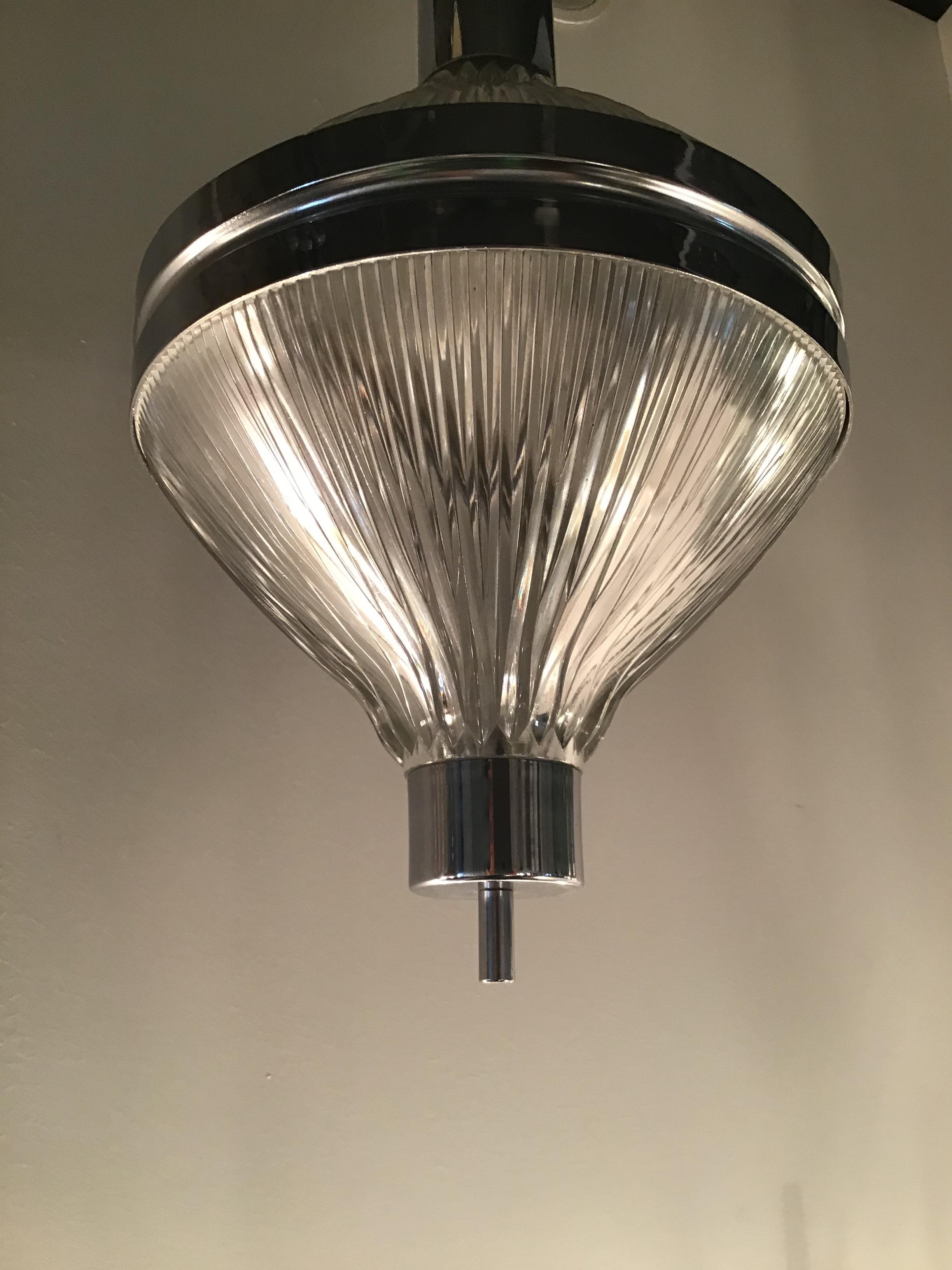 Artemide Chandelier 1960 Italia, Burnished Metal and Printed Glass For Sale 2
