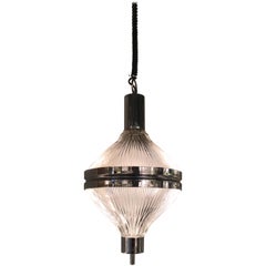 Artemide Chandelier 1960 Italia, Burnished Metal and Printed Glass