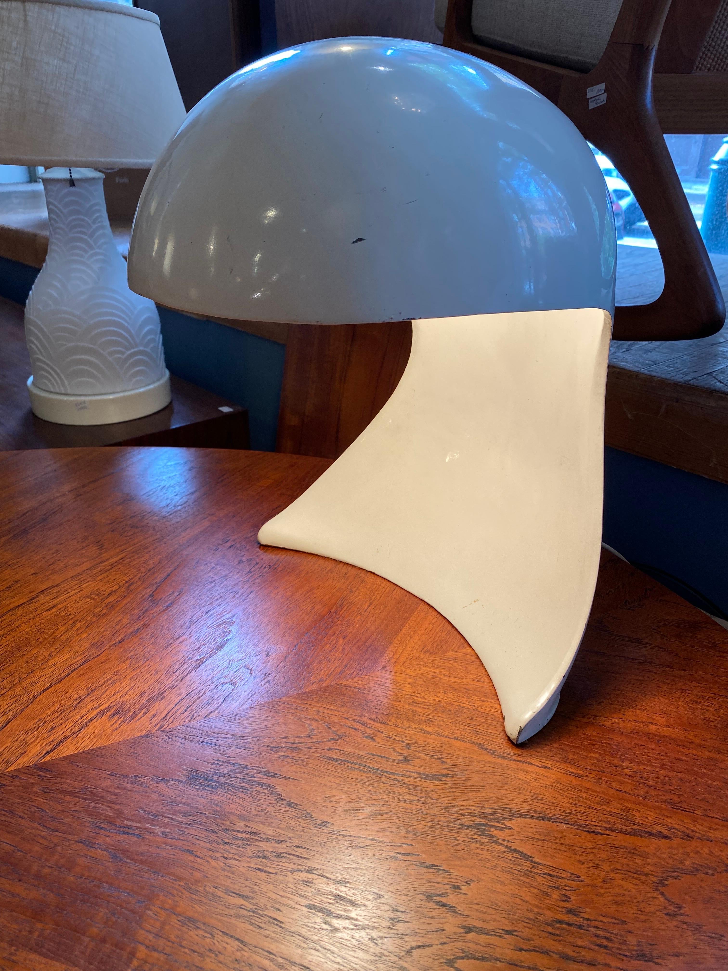 Metal Table lamp with white lacquer.  Designed by Dario Tognon for Artemide.  Shows some small spots of paint loss from the original finish.