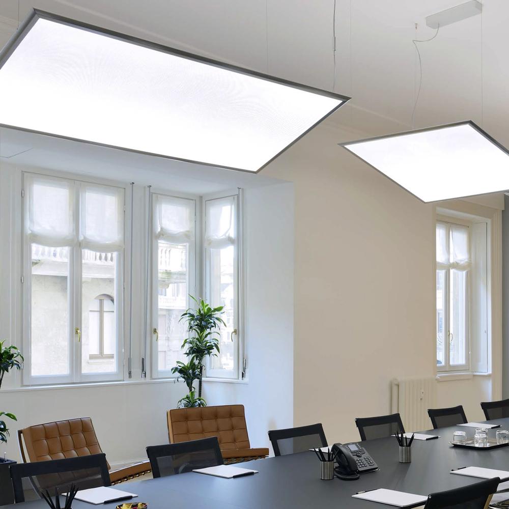 Italian Artemide Discovery Space Rectangular Suspension Light in Aluminum by Ernesto For Sale