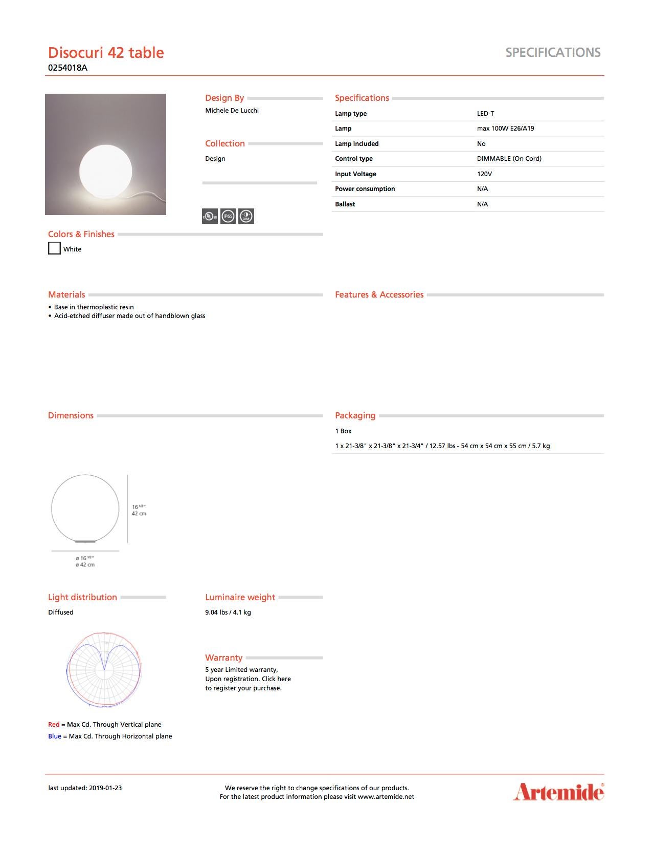 Italian Artemide Disocuri 42 Table Lamp in White For Sale