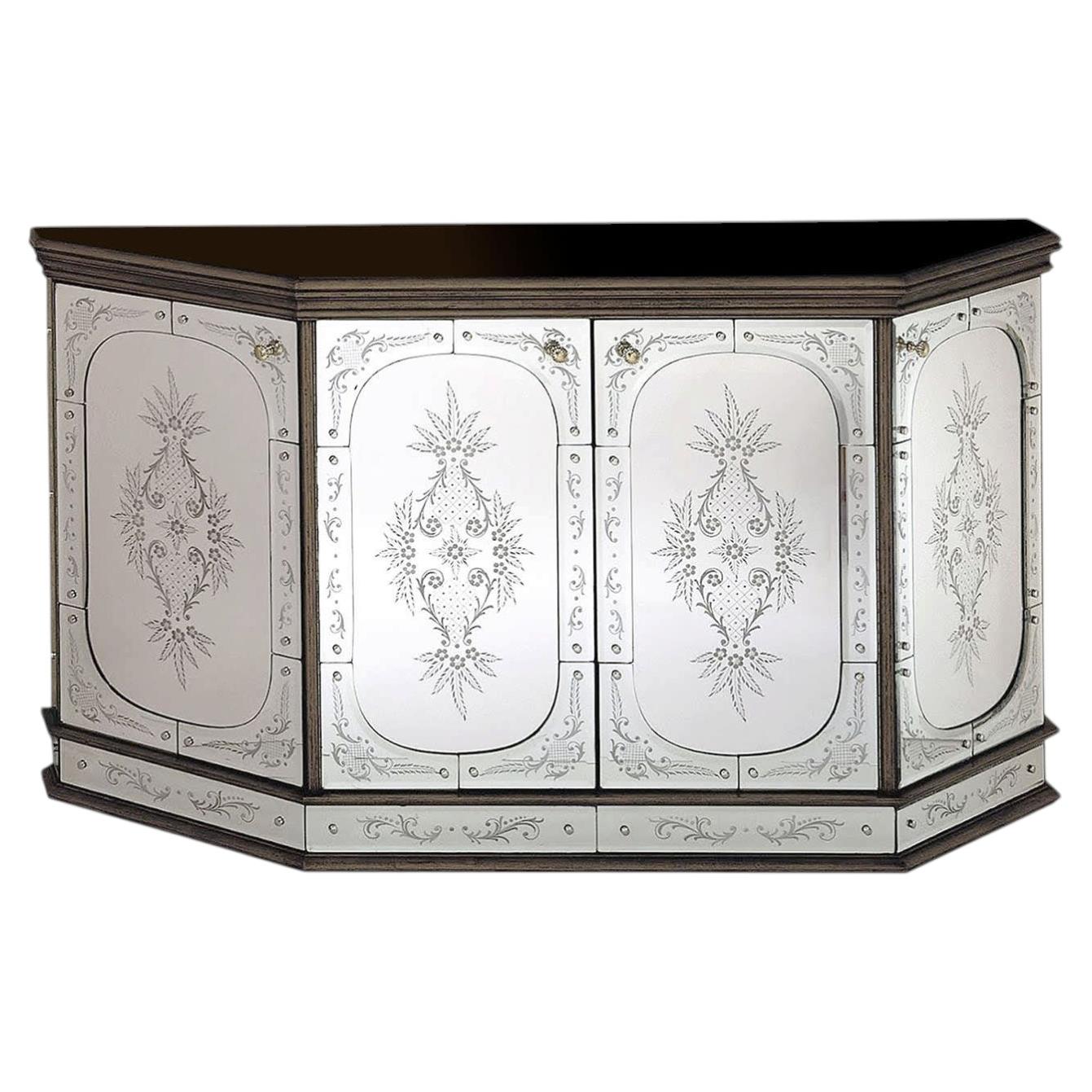 Artemide Gold Frame Murano Glass Sideboard For Sale
