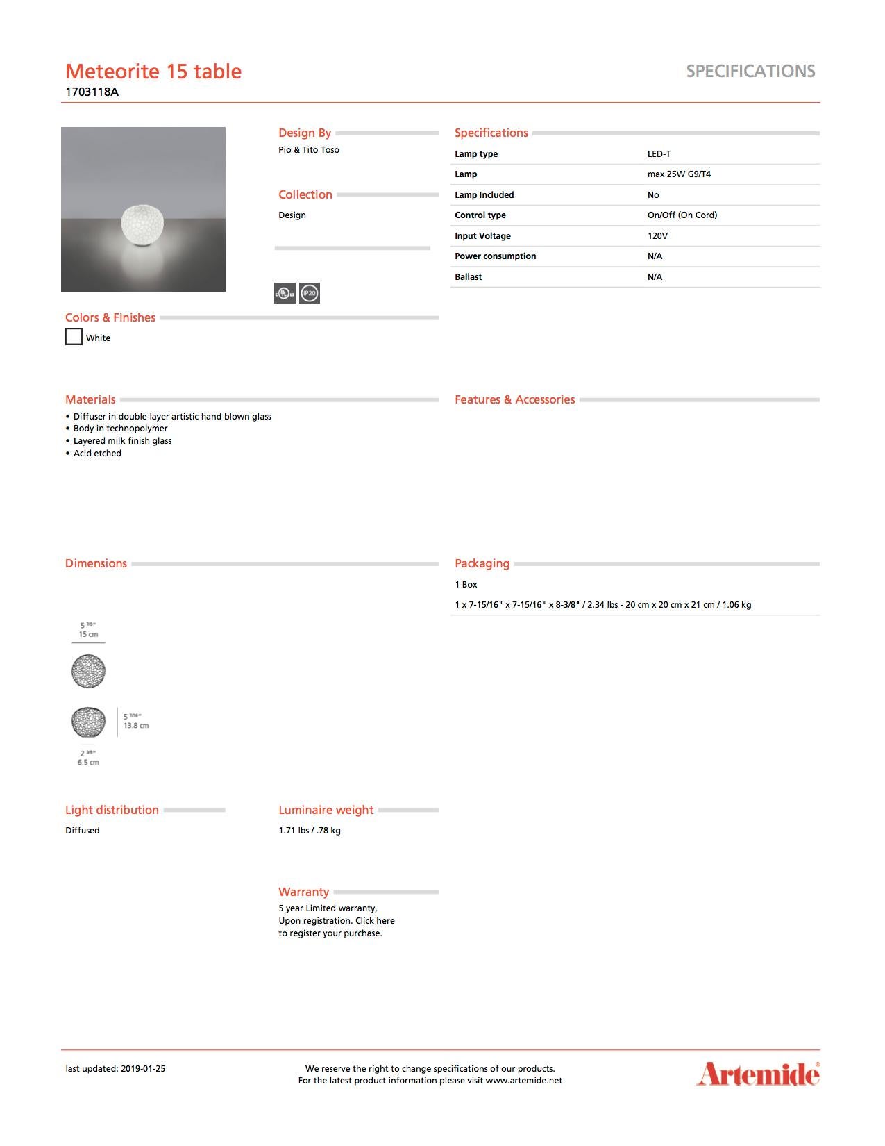 Italian Artemide Meteorite 15 Table Lamp in White For Sale