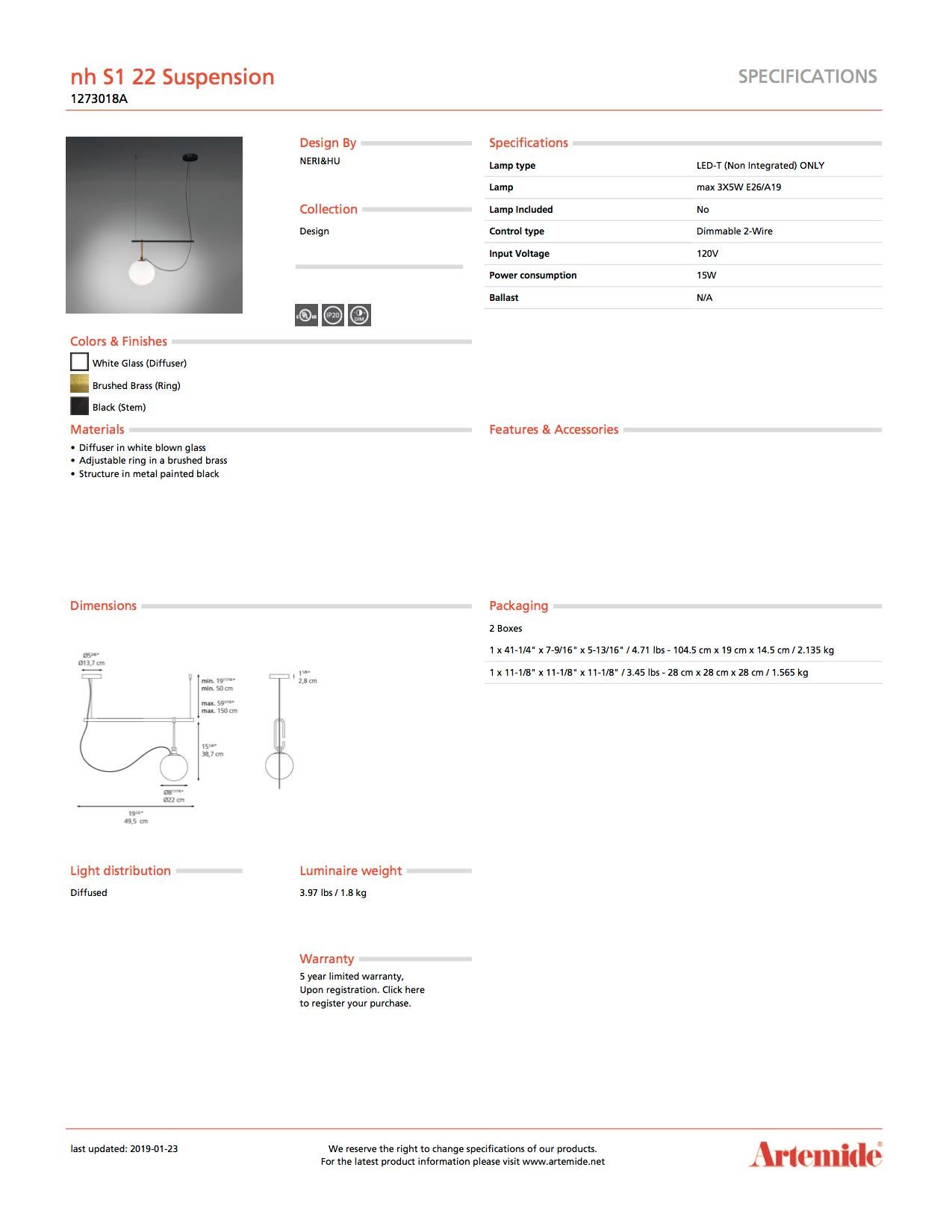 Artemide NH S1 22 Hängeleuchte (Moderne) im Angebot