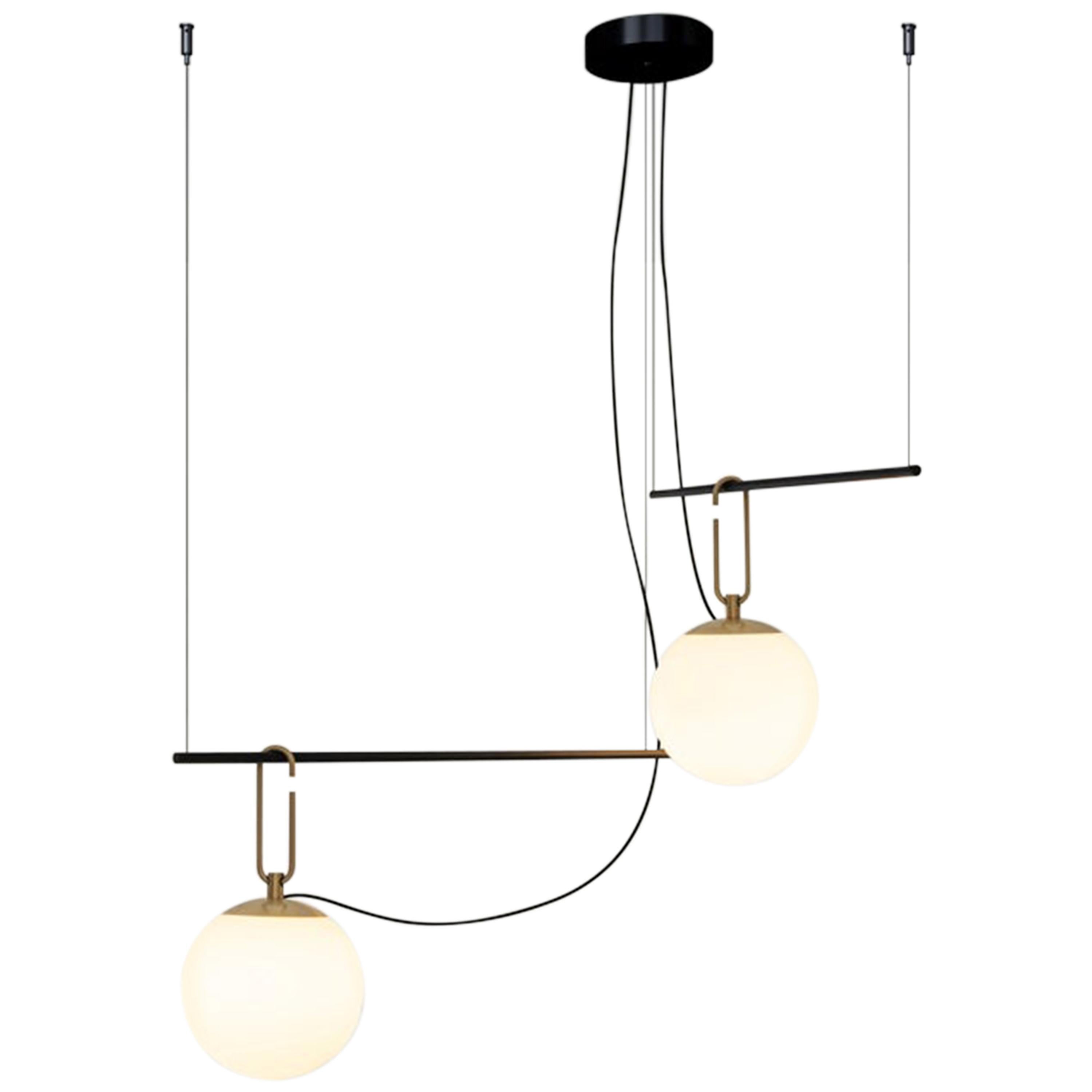 Artemide NH S3 2 Arms Suspension Lamp in Gold by Neri & Hu For Sale
